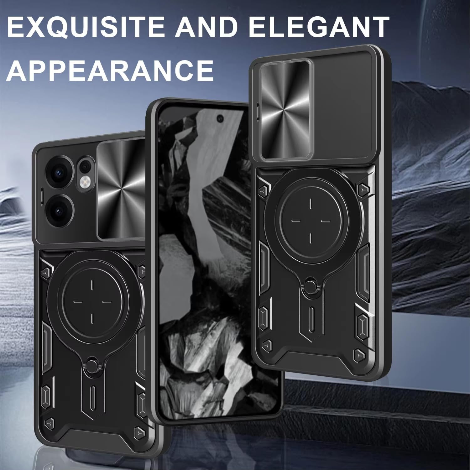 FORZARMOR for Oppo Reno13 Pro 5G (6.83 Inch) Case Shockproof with Back Camera Slide Window Cover, Ring Kickstand Armor Military Rugged Cover (For Reno13 Pro,Black)