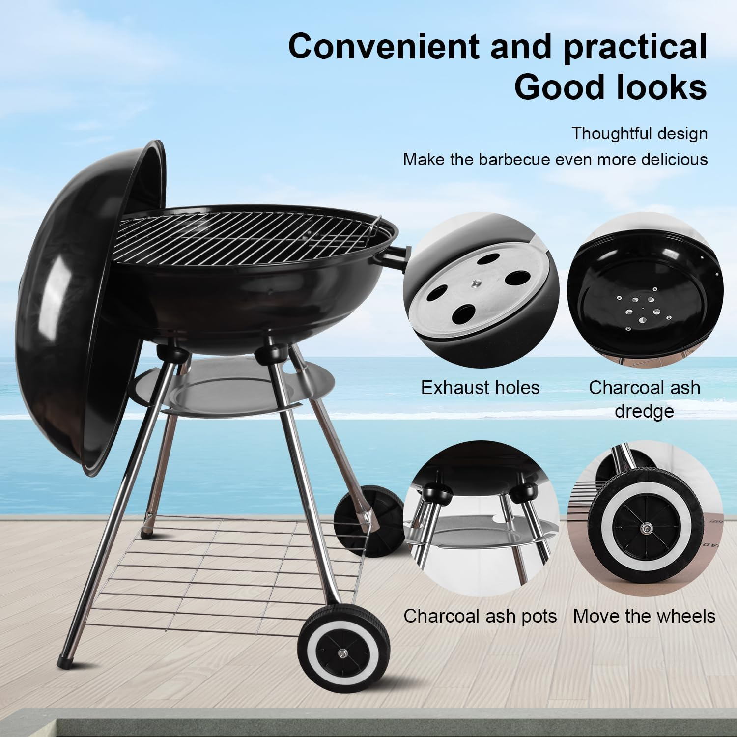 Gzcmxh Outdoor Charcoal Grill Enamel Apple Shape Portable Camping Grill Barbecue Charcoal Kettle Grill Camping Picnic Charcoal Grill Barbecue Charcoal Grill (22Inch Apple) image number 2
