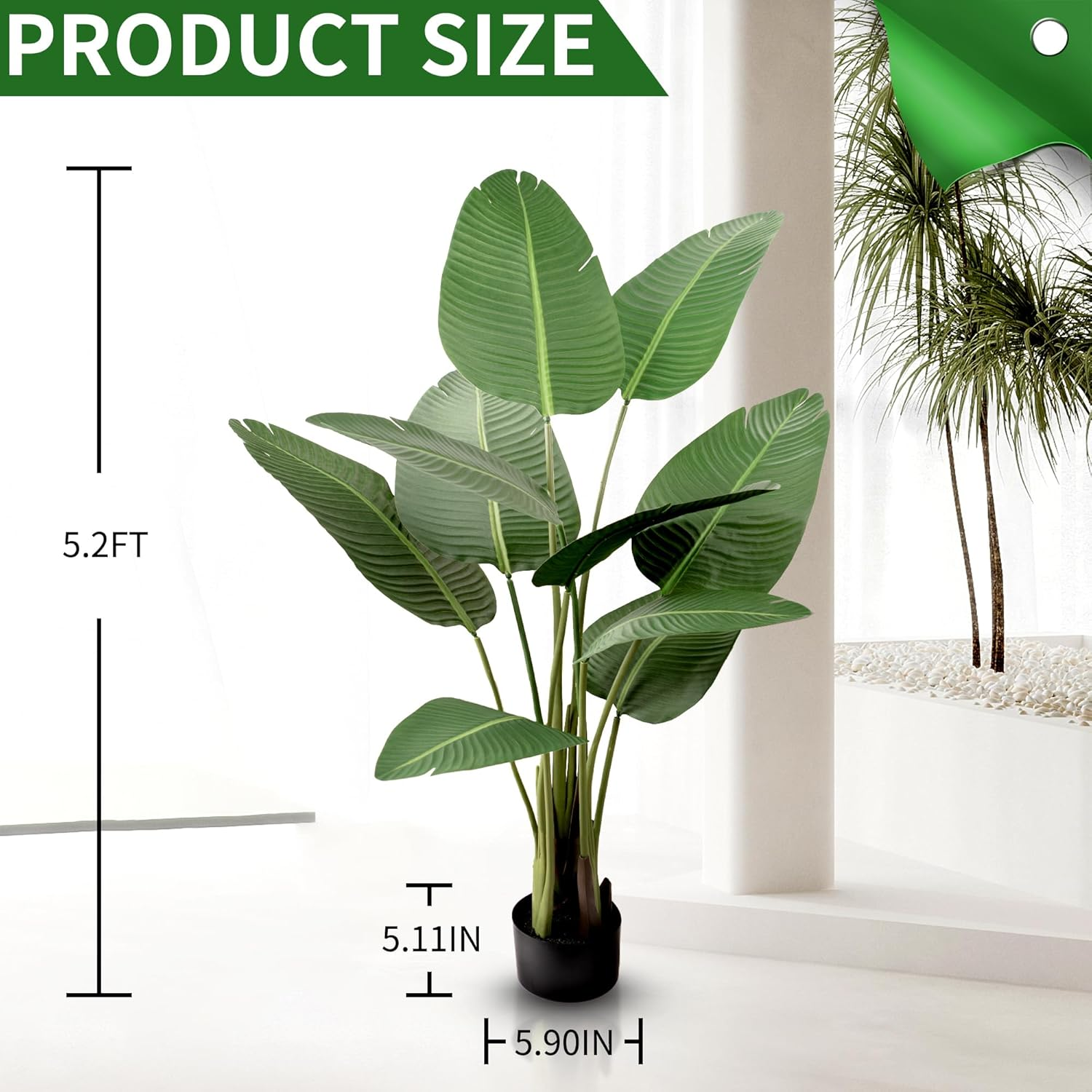 Artificial Bird of Paradise Plam Tree 5.2 FT Tall Fake Tropical Palm Plant with 10 Trunks in Pot for Modern Home D&eacute;cor Office Living Indoor（Contain Plastic Planter Pot image number 4