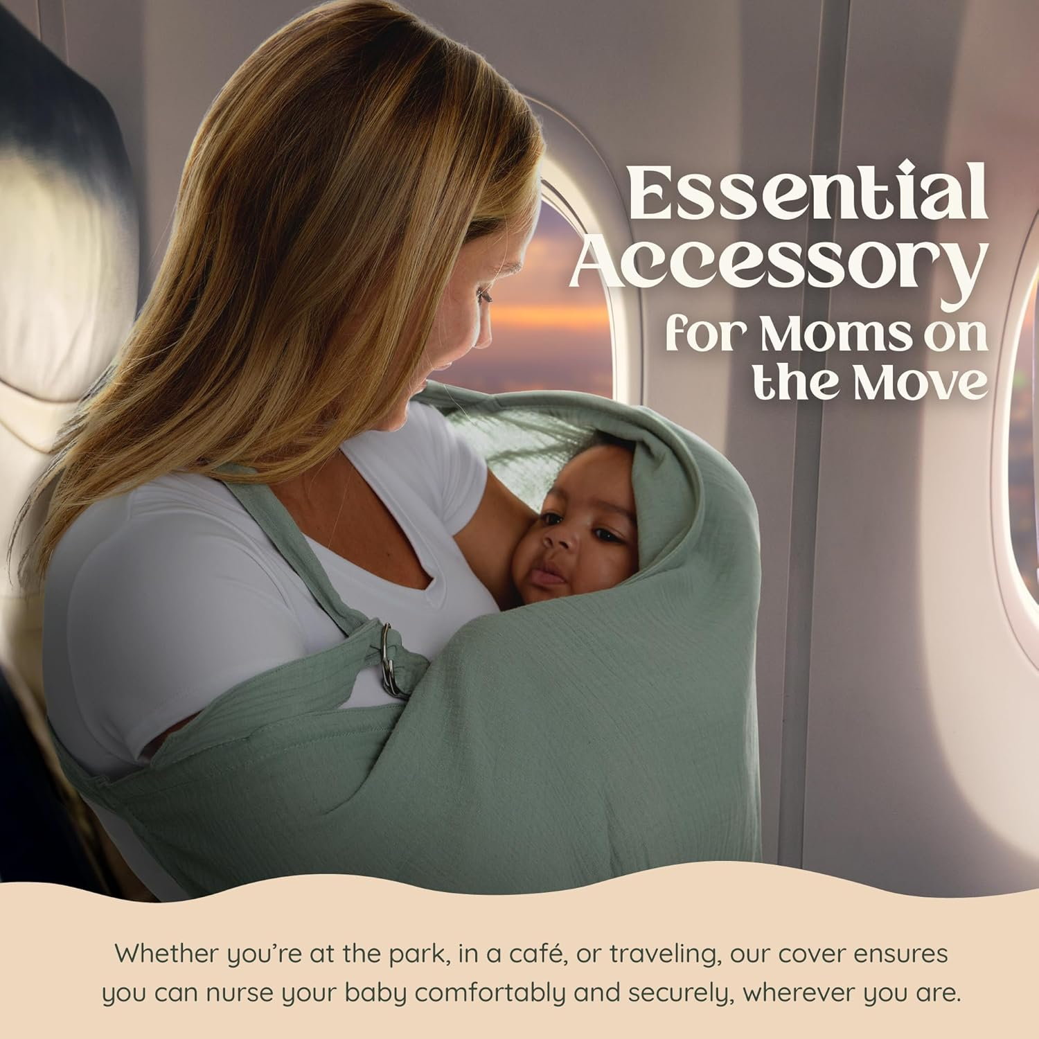 Muslin Nursing Cover for Breastfeeding - Breast Feeding Covers for Women | Breathable 100% Muslin Cotton Breastfeeding Cover with Arch-Line and Adjustable Straps | Breastfeeding Essentials(Sage Green) - Boho Rainbow image number 4