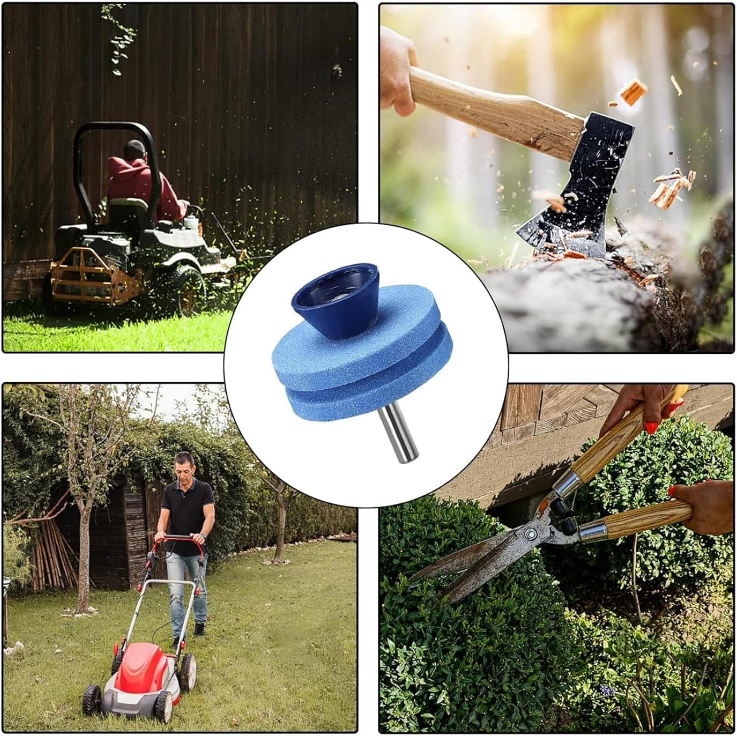 SNOKAY 3 Pcs Universal Lawn Mower Blade Sharpener - Compatible with Any Power Drill, Hand Drill - Mower Blade Sharpening Tool (Blue) image number 5