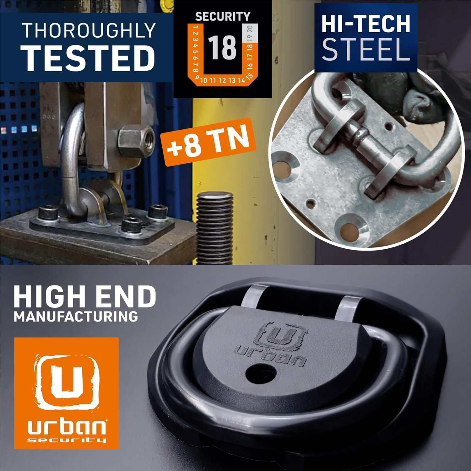 Urban UR55 Highest Tested Security Anchor for Motorcycle, Foldable &Oslash;14 Hardened Steel Ring, 4 Expansion Bolts, Anti-Theft Wall Ground Dloor Fixing for Garage, Trailer, Scooter, Bicycle Parking