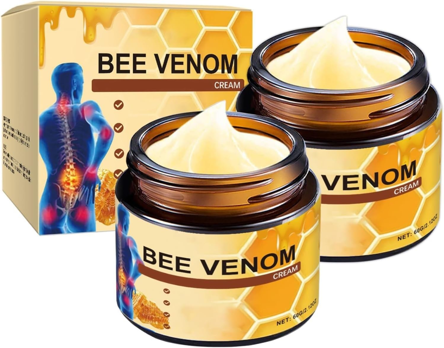 Bee Venom Joint Gel, Professional Bee Venom Ointment,Bee Venom Cream,Bee Venom Joint and Bone Cream for Back, Knee, Hands, Neck, Feet -60G (2PACK) image number 4