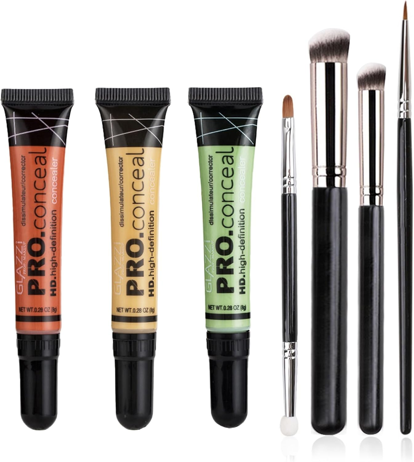 Jascherry 3 Colors Liquid Concealer Full Coverage Colour Corrector under Eye Makeup, Long Lasting for Dark Circles and Facial Redness Eye Concealer, Face Concealer Waterproof Hydrating with Brush Set