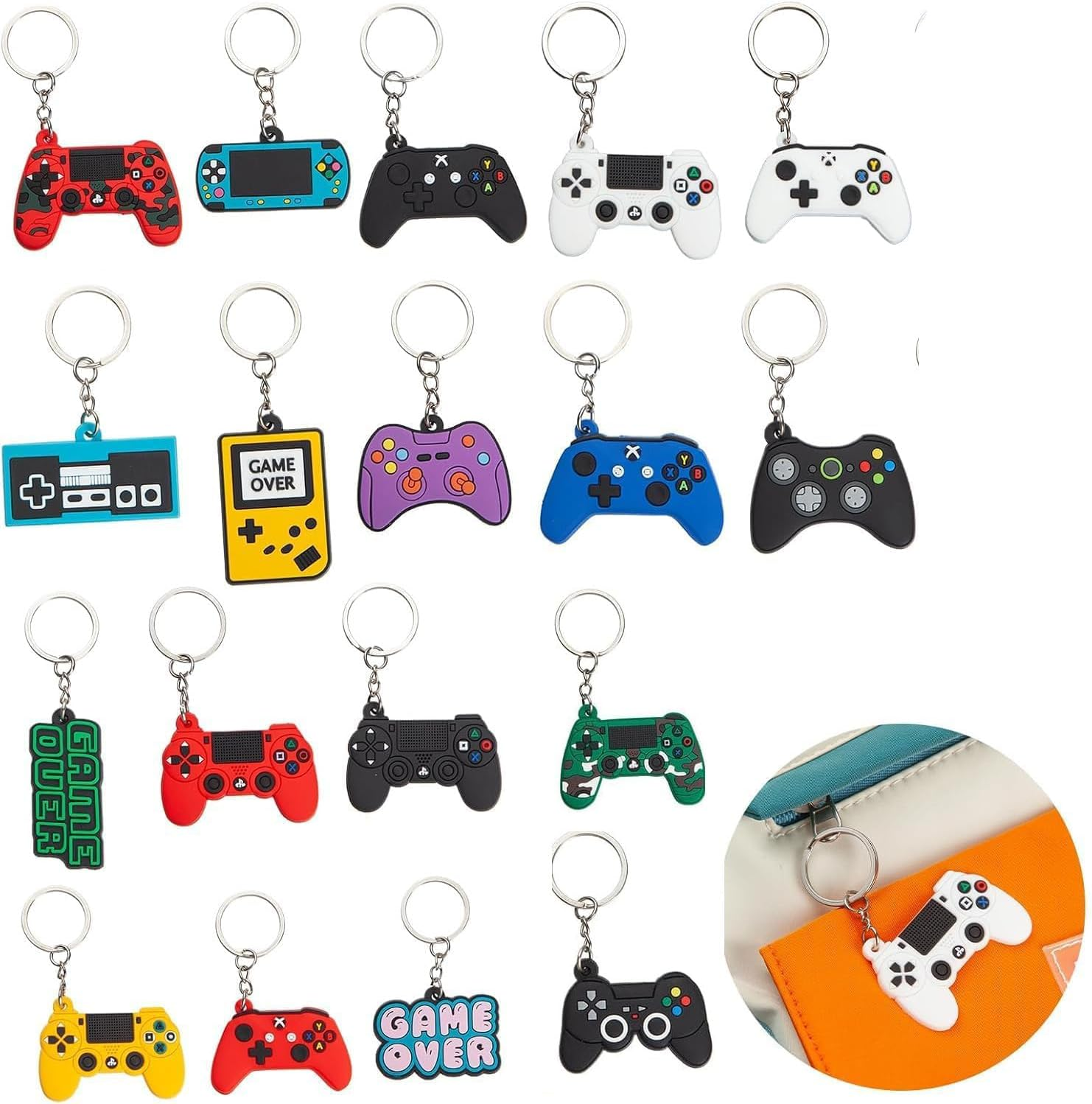 XUANZHI 18Pcs Game Keychain Keyring, Silicone Keyring Key Chain,Key Accessories for Kid Boy Girl Party Favors Gift image number 3