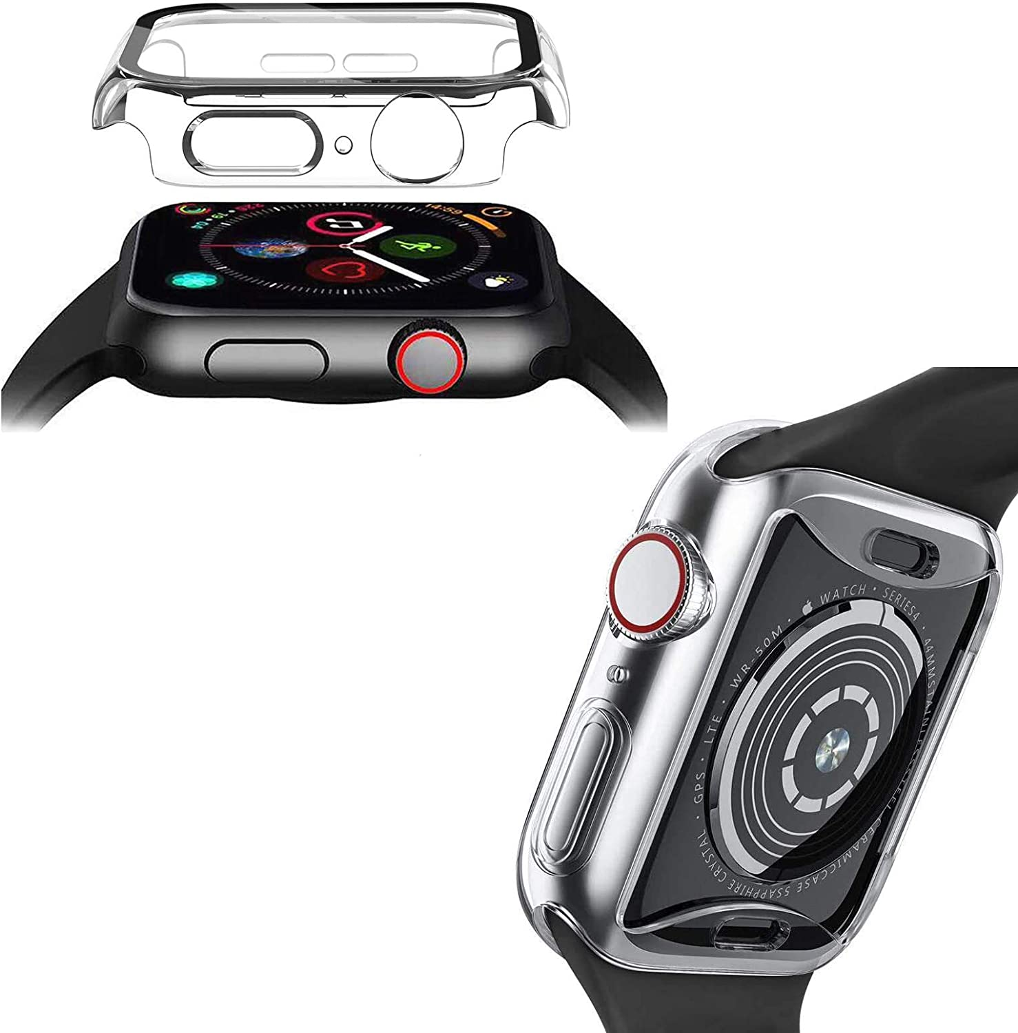 HEYUS [3 Pack] Hard PC Case for Apple Watch Case Series 6 SE Series 5 Series 4 44Mm with Tempered Glass Screen Protector, Full Hard Ultra-Thin Scratch Resistant Bumper Protective Cover for Iwatch Accessories image number 3