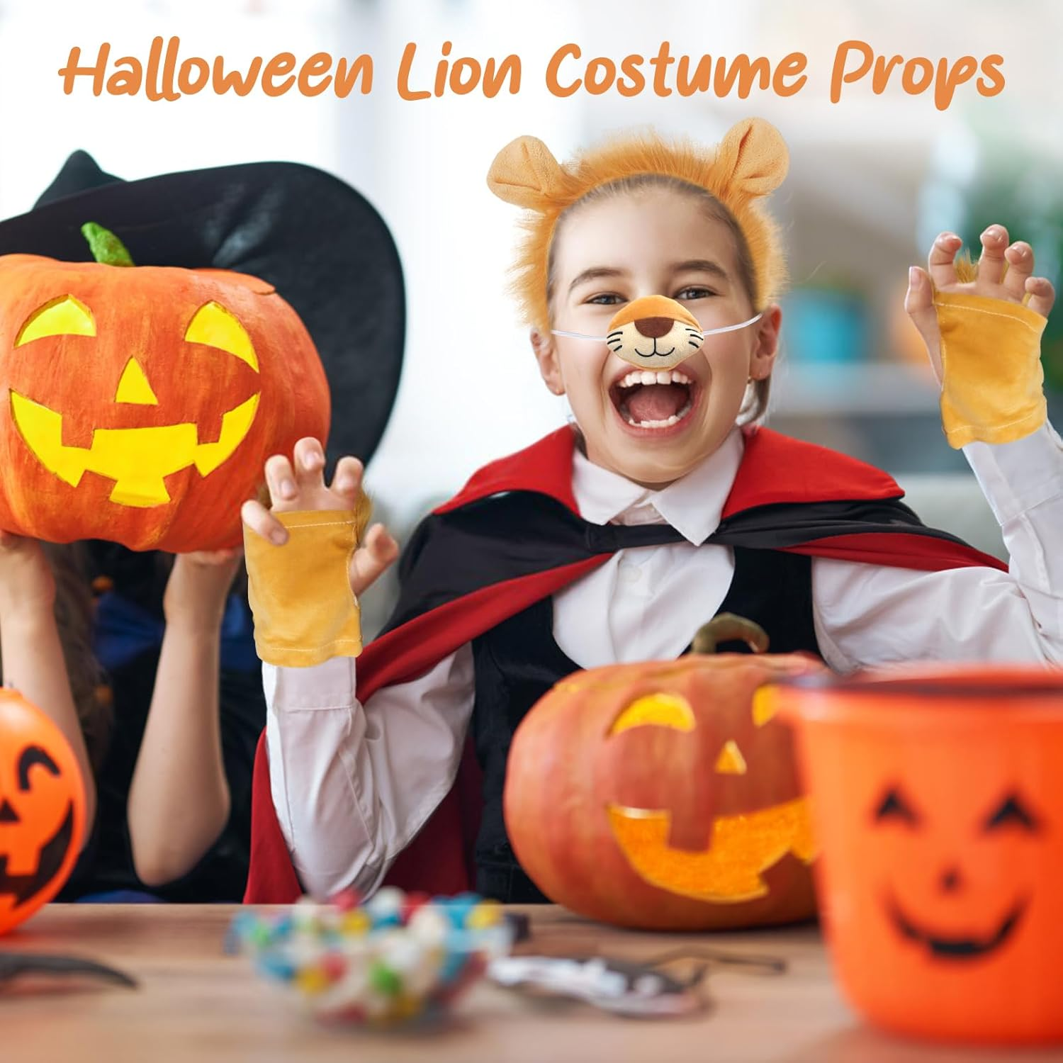 5Pcs Lion Fancy Accessories, Costume for Adults Kids - Headband Mane, Gloves, Tail, Nose - Animal Cosplay Costume Accessories for Halloween Fancy Dress image number 5