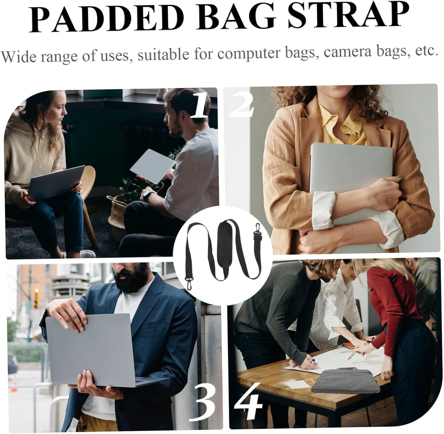 Abaodam Adjustable Laptop Shoulder Strap with Padded Oxford Cushion Comfortable Replacement Messenger Bag Belt for Briefcase Tote Crossbody Bags and Luggage Black Nylon Strap image number 2