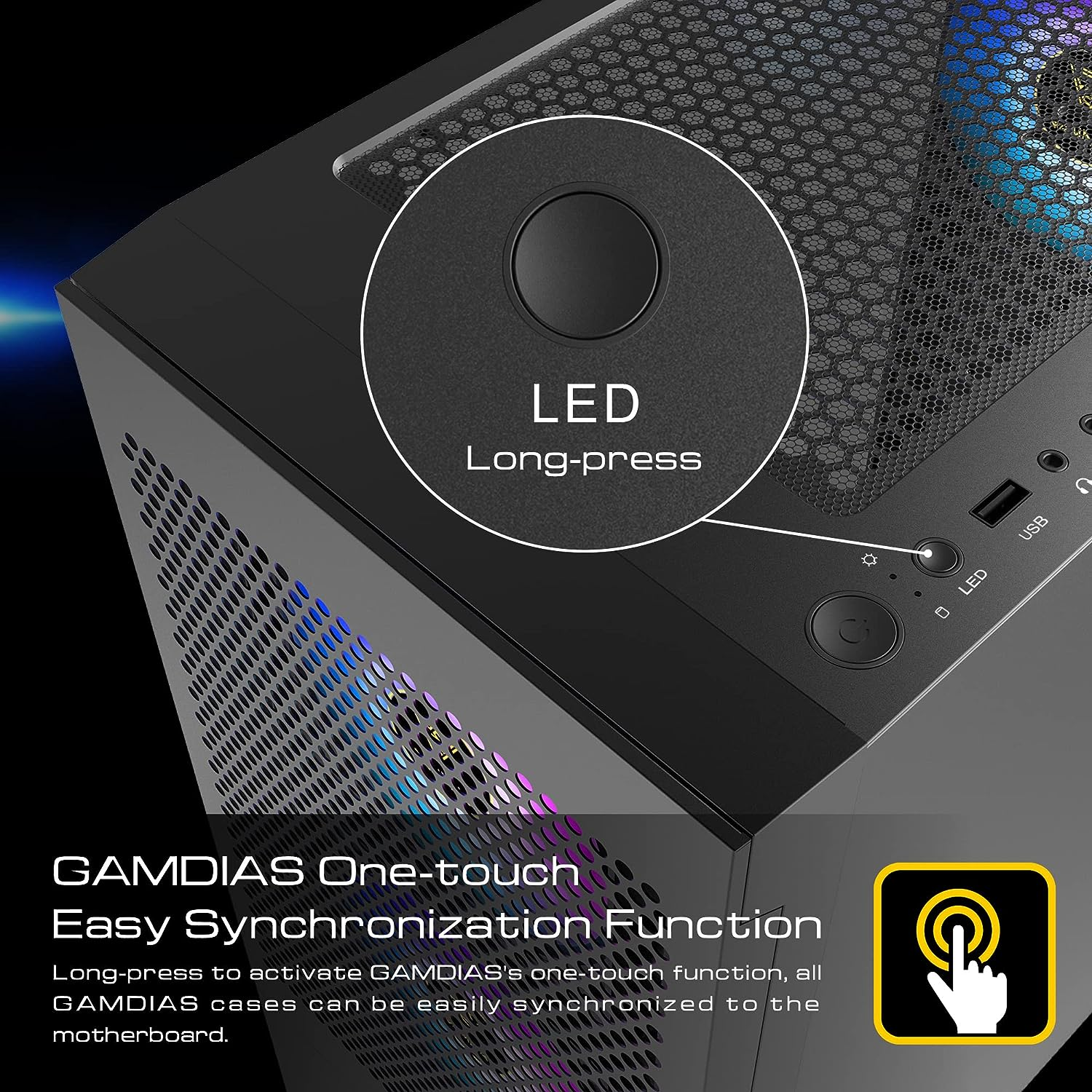 GAMDIAS RGB Gaming ATX Mid Tower Computer PC Case with Side Tempered Glass Panel and a Magnetic Dust Filter & 3 Built-In 120Mm ARGB Fans image number 2