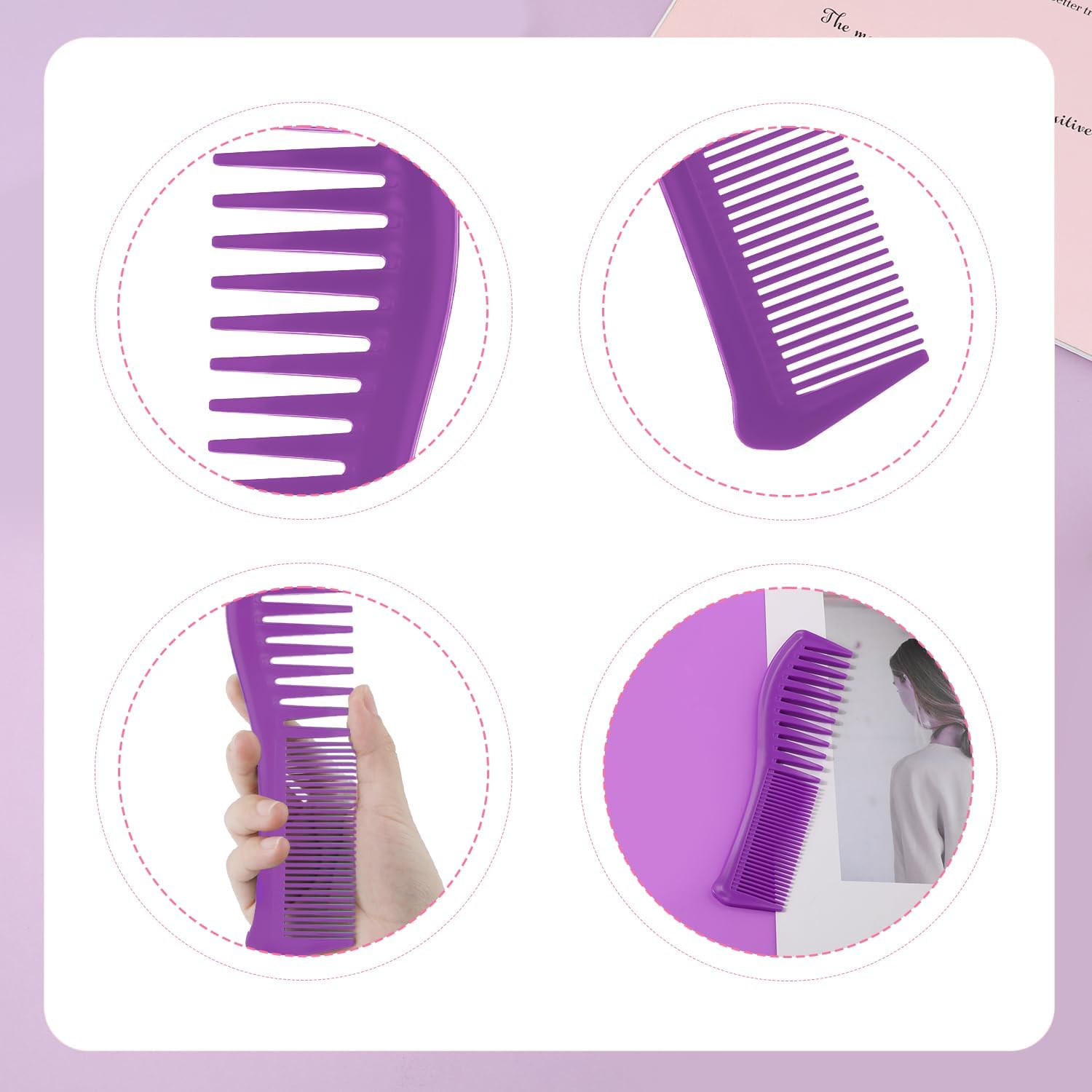 2Pcs Hair Combs, Plastic Hairstyle Comb Large Tooth&Fine Tooth Comb Barber Comb for Men Women Combing Hairstyling Trimming Cutting Barber (Purple) image number 4