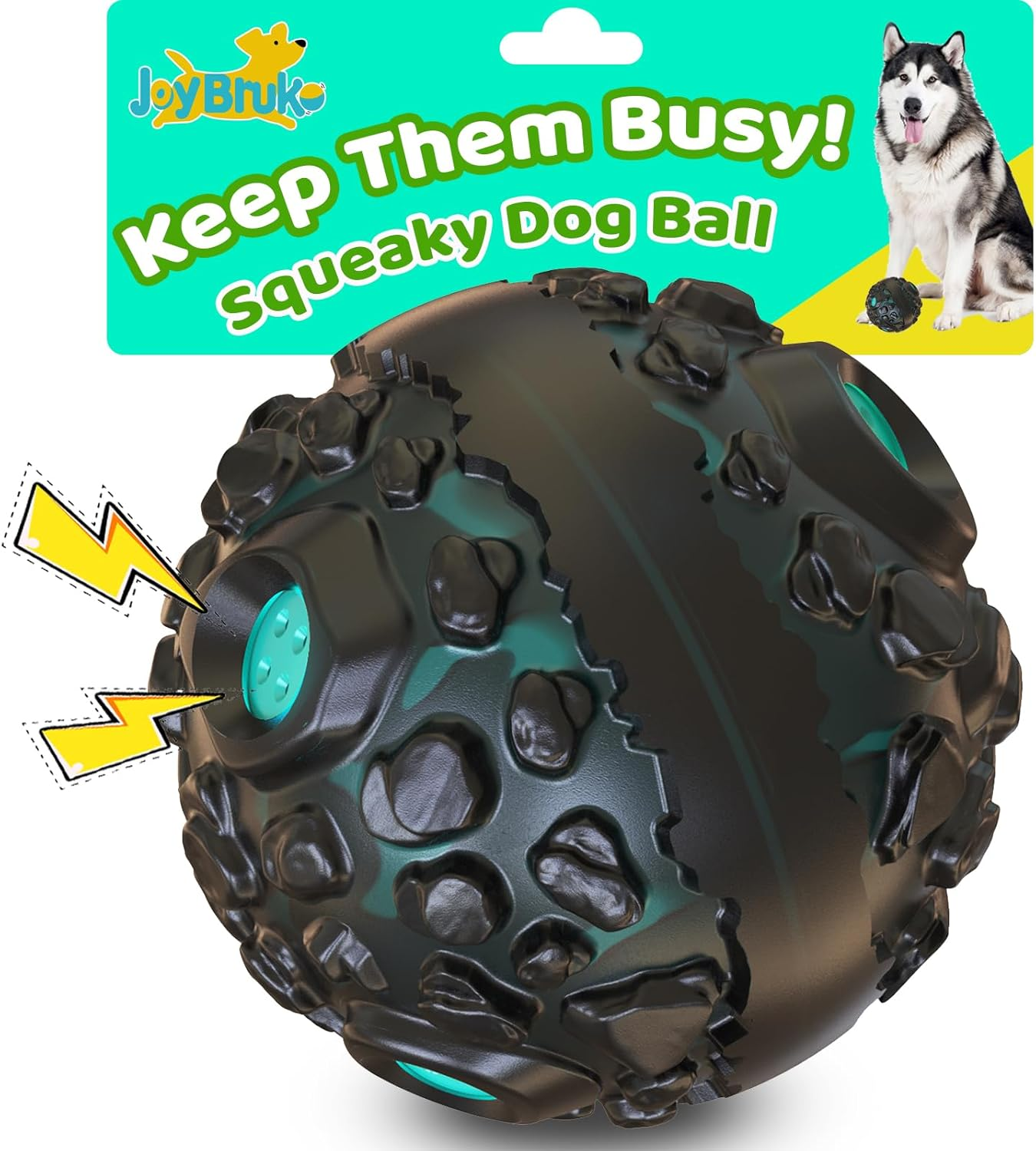 Joybruko Dog Ball for Aggressive Chewers - Interactive Dog Toy Balls Fun Squeaky Sound to Keep Them Busy, Durable for Small Medium Large Breeds, Rubber Pet Chew Toys, as Seen on TV, Black & Lake Blue