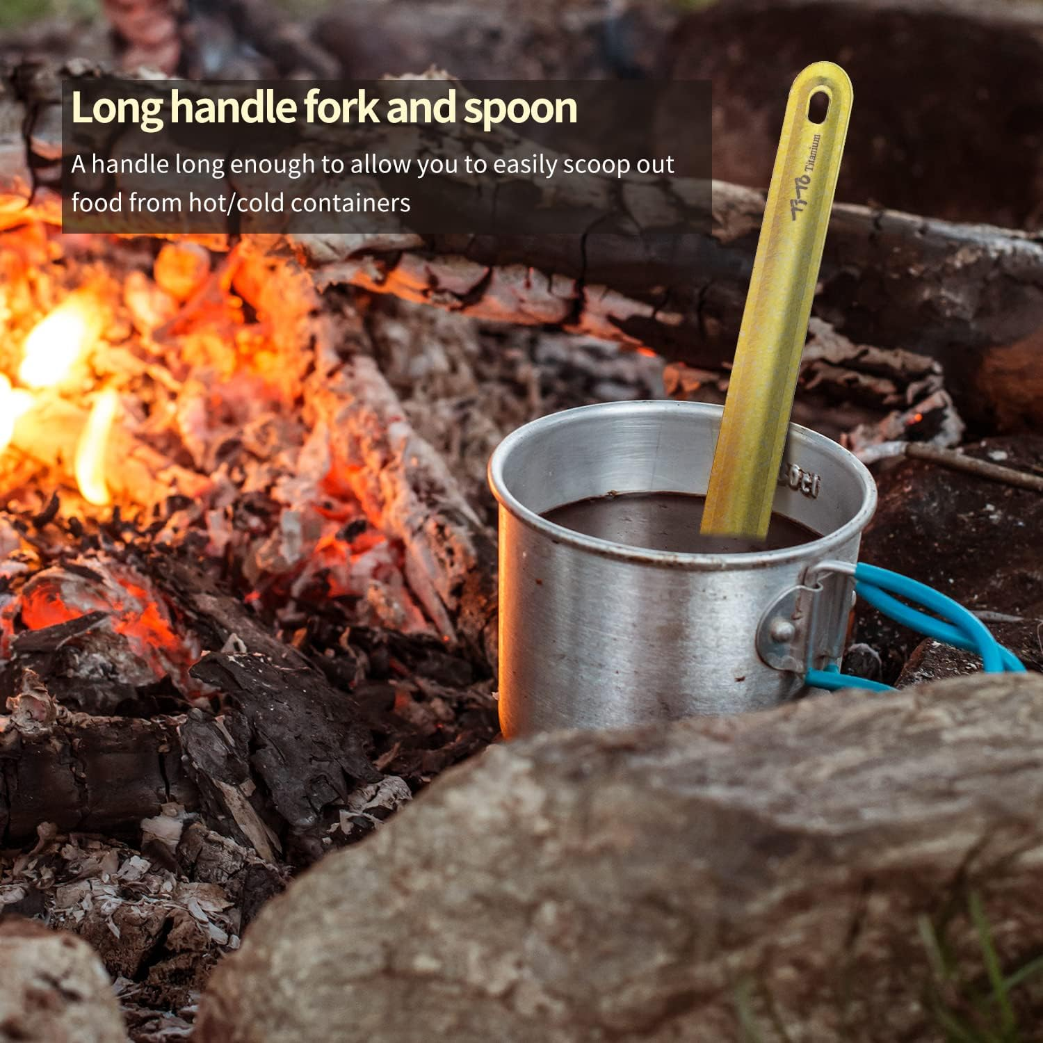 Tito Titanium Spork Long Handle Outdoor Travel Spoon Fork Portable Flatware Camping Fork Spoon Sports Backpacking Titanium Spoon (Bright-Titanium-1) - Bright-Blue-1 image number 2