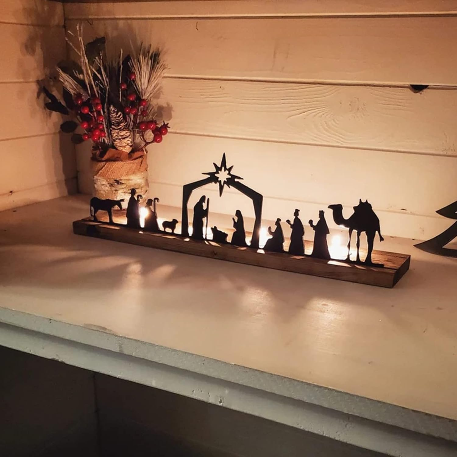 Nativity Scene Sets, Nativity Sets for Christmas Indoor, Black Metal Nativity Scene with Wooden Base, People Nativity Set Decorations for Christmas Xmas Home Table Shelf(#1) image number 3
