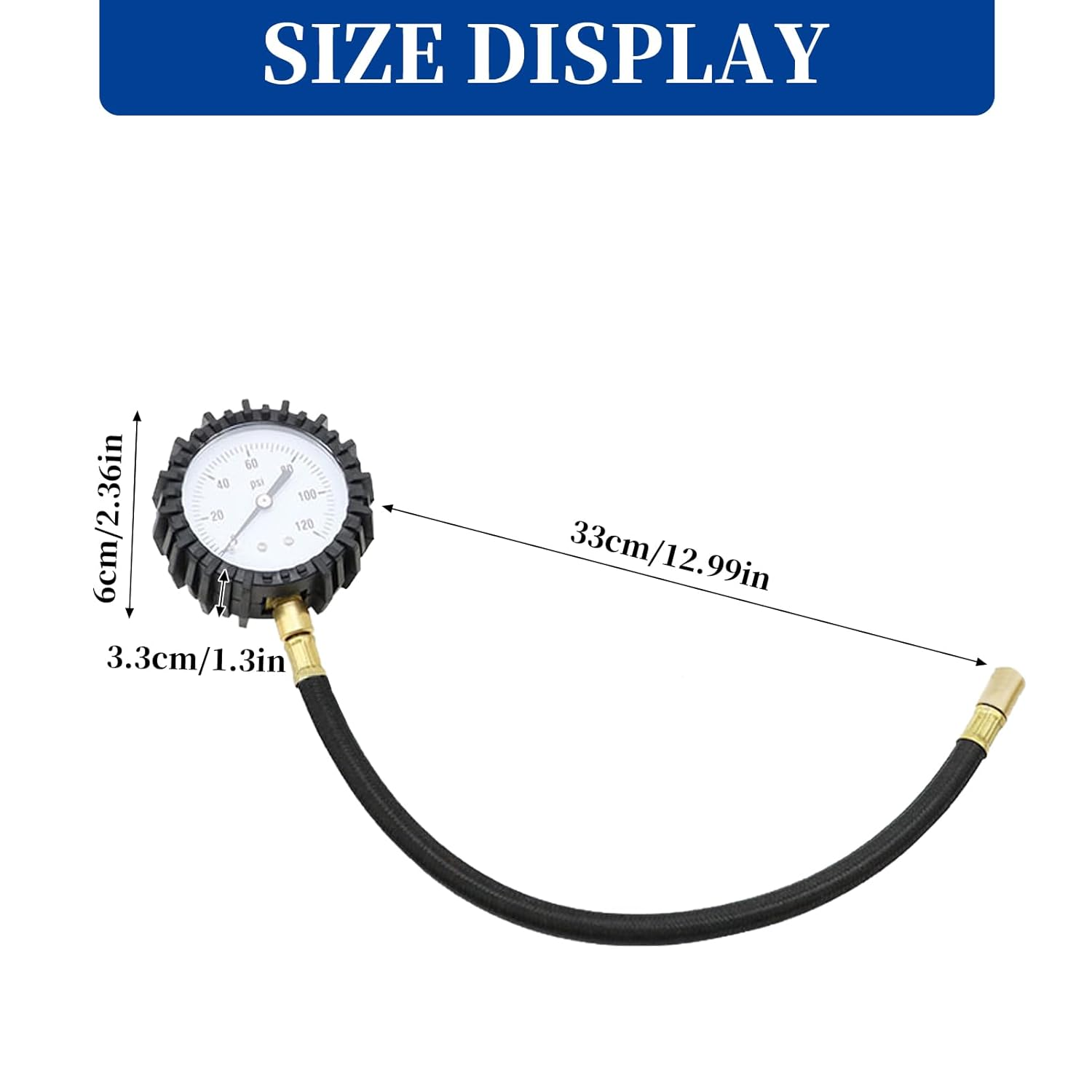 Heavy Duty Tire Pressure Gauge - 60 PSI, Certified ANSI B40.1, Accurate Measurement with 2" Glow Dial, Durable Rubber Hose, Solid Brass Construction for Cars, Trucks, and Motorcycles image number 2