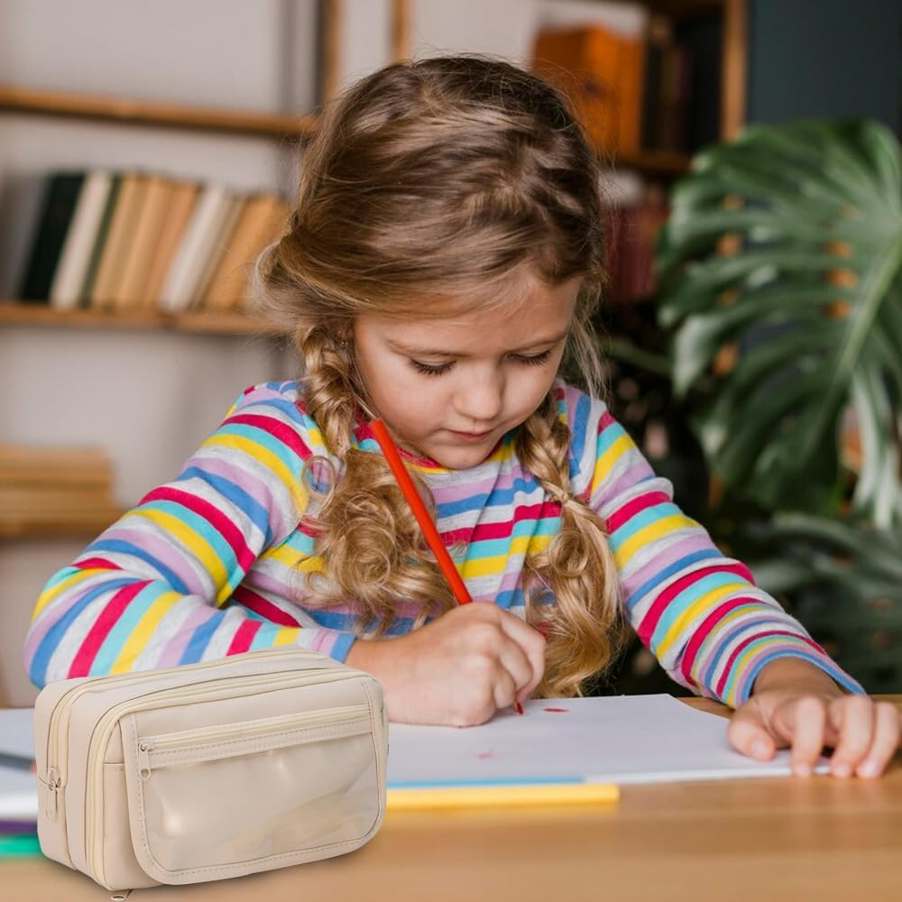 Nine-Story Pencil Cases with Compartments, Pencil Case Large Pencil Case Kids Adults, Portable, Large School Stationery Organizer, Gadget Bag Cosmetic Bag (Beige) image number 2