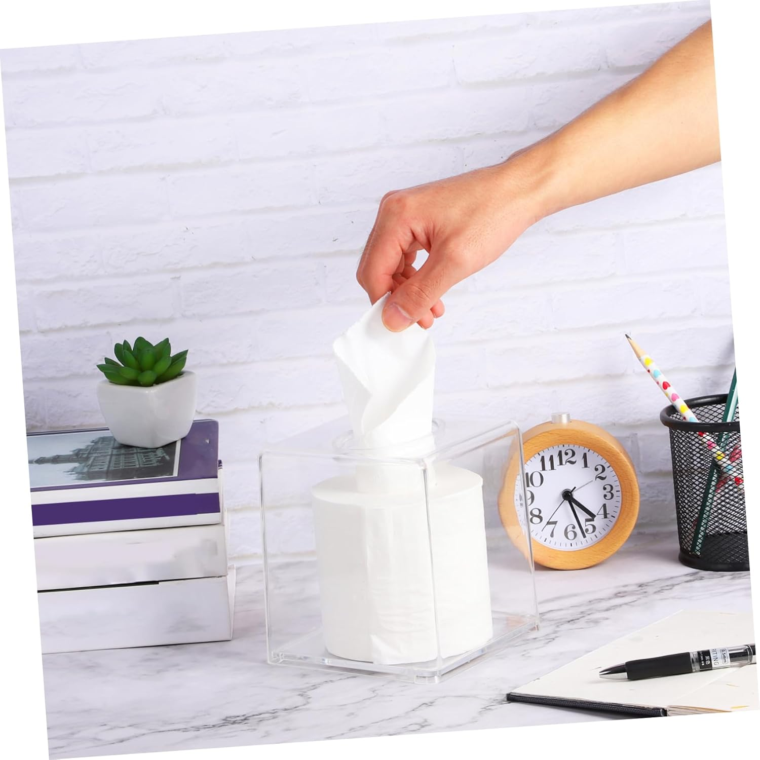 Square Tissue Dispenser Box Acrylic Tissue Holder for Bathroom Kitchen Vanity and Office Chic Napkin Organizer for Counters and Dressers image number 3