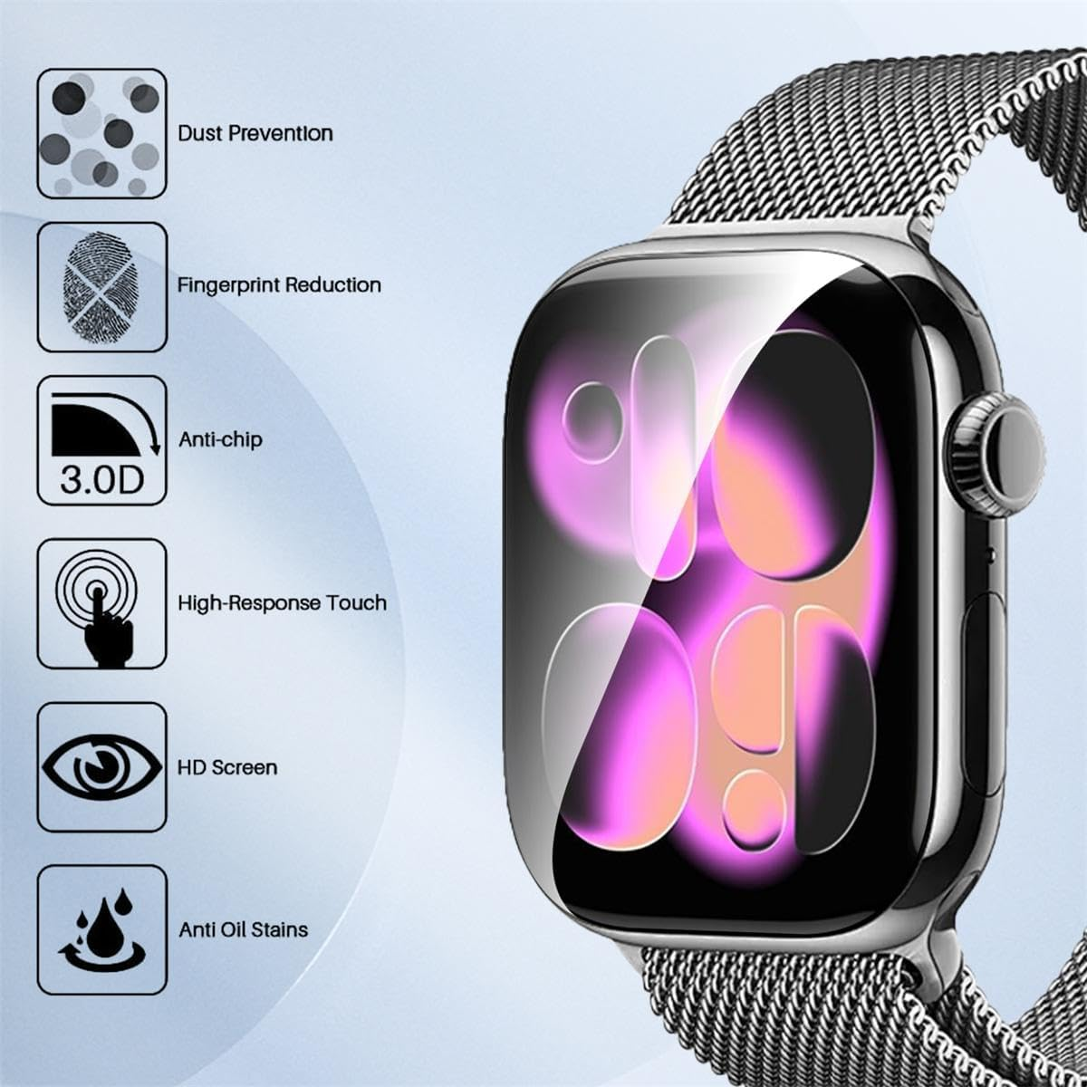 T Tersely [8 Pack] Screen Protector for Apple Watch Series 11/10 42Mm,Self-Healing Flexible Full Coverage TPU Film, Anti-Scratch HD Clear image number 4