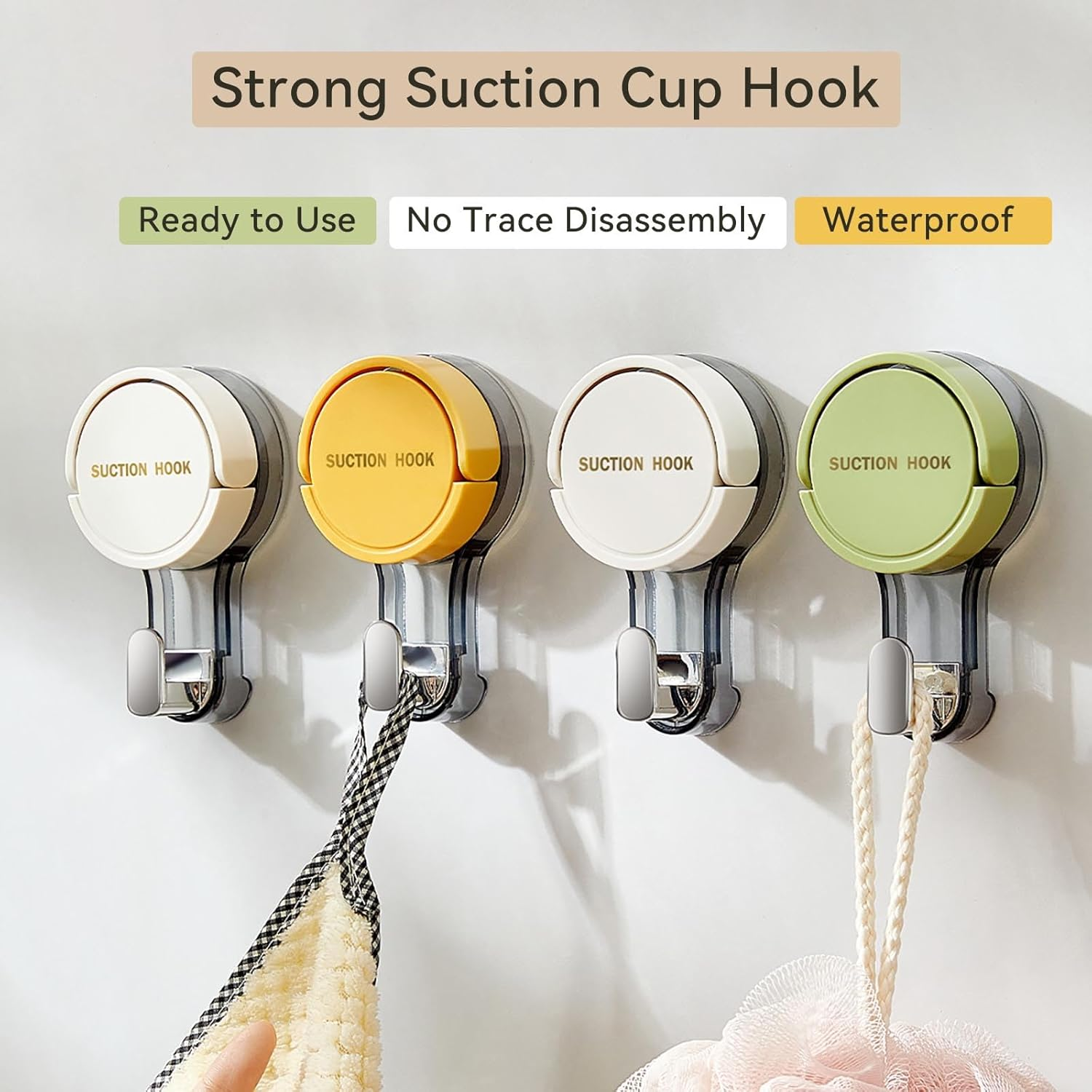 Suction Hooks No-Drill Bathroom Towel Hook for Towels, Robes, Coat, Hat, Kitchenware Waterproof Traceless Wall Hooks for Bathroom Kitchen Bedroom (3 Packs) image number 5