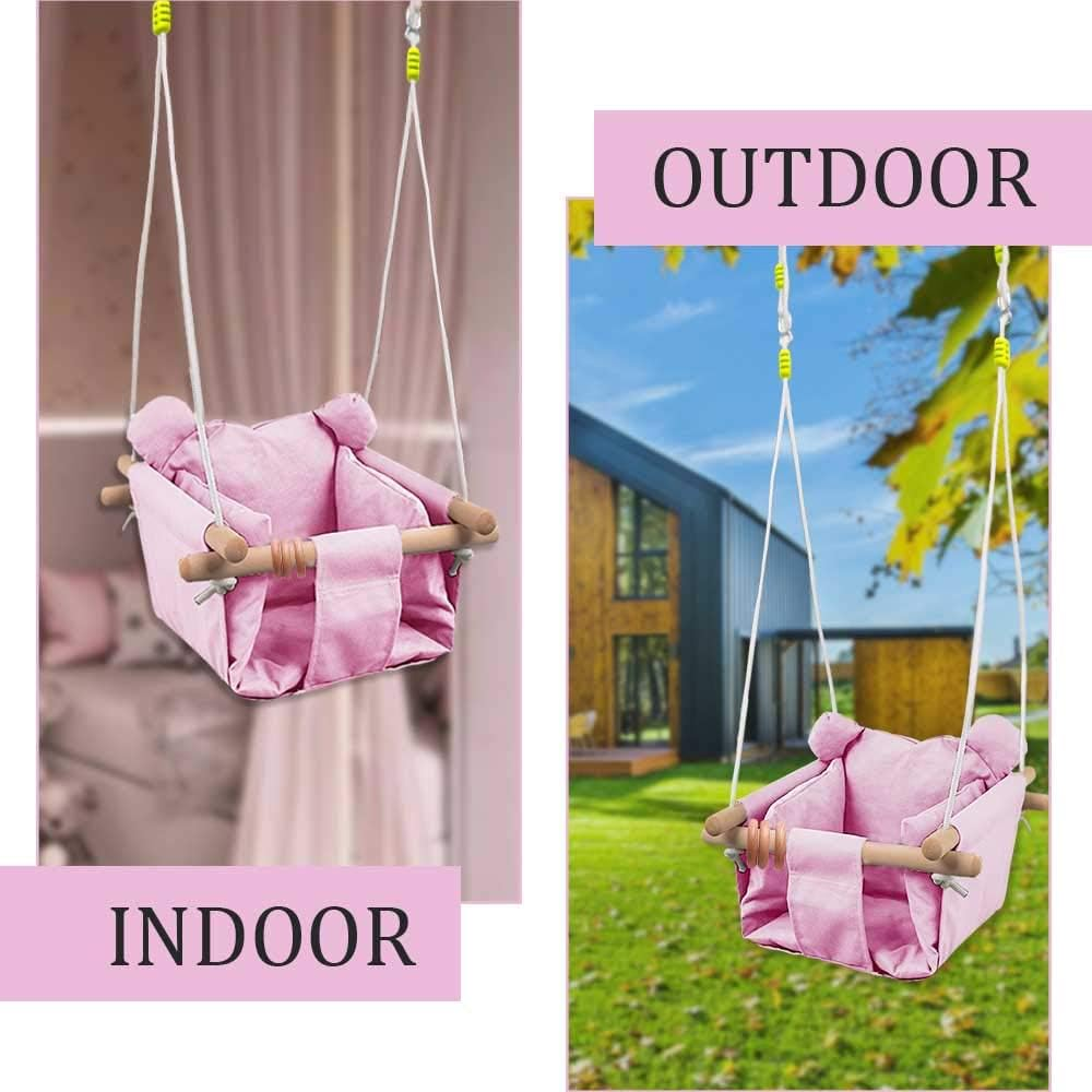 Baby Canvas Hanging Swing Seat Toddler Secure Indoor & Outdoor Baby Hammock Toy Pink image number 3