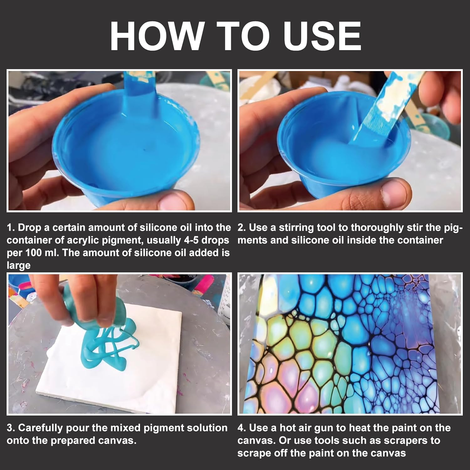 INNOVAYOU 300G Silicone Pouring Oil, Silicone Oil for Acrylic Pouring Add Texture Color Brightness Effect, Suitable for Acrylic, Watercolor, Cell Activators image number 4