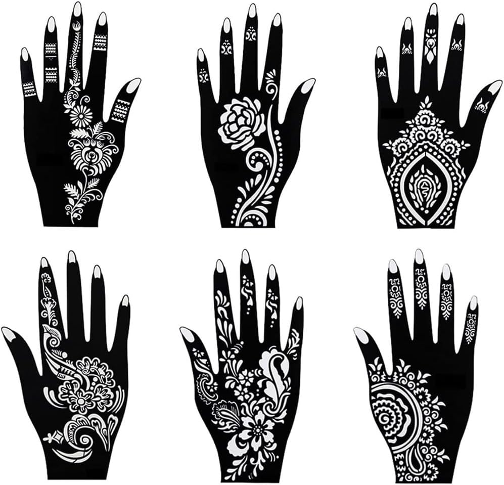 6Pcs India Henna Temporary Tattoo Stencils Kit for Hand Leg Feet Decal Art Tool image number 5