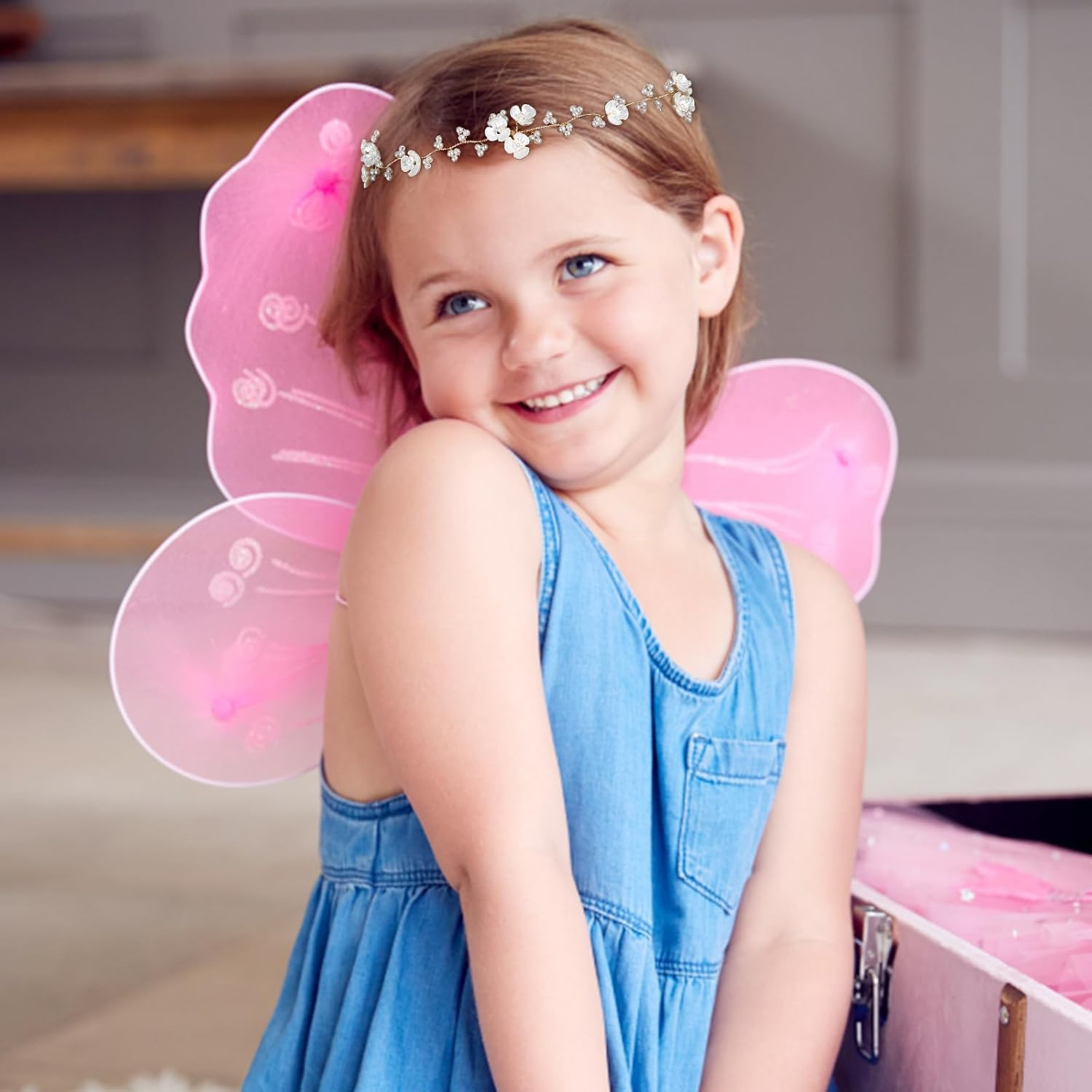 Flower Crown for Girls, Bridal Pearl Headband Women Floral Crowns for Wedding and Birthday, Flower Girl Hair Accessory Headpiece for Party and First Communion image number 5