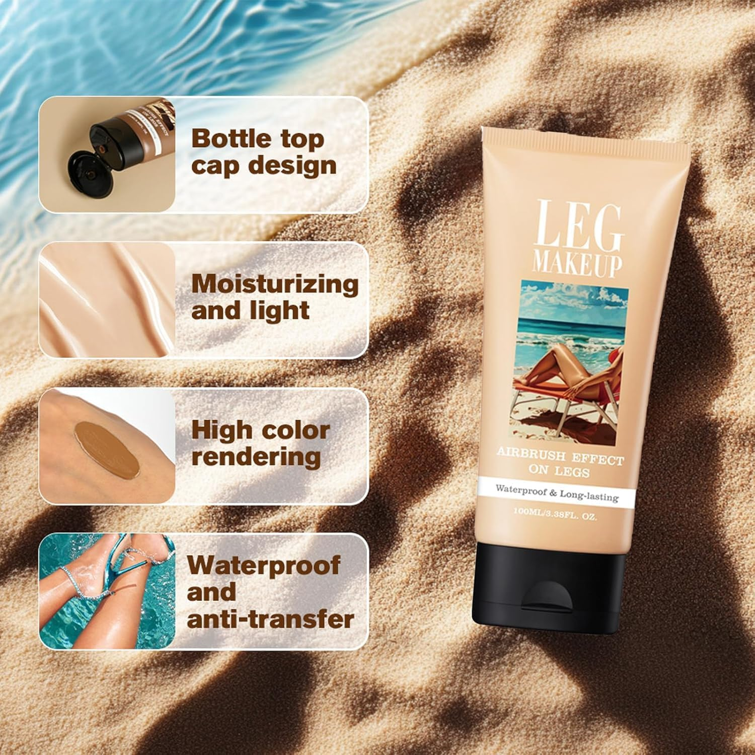 Leg Makeup Cream Concealer - Waterproof No Transfer Leg Makeup to Cover Veins, Tattoo - Flawless Full Coverage Body Concealer for Mature Skin - Leg and Body Veins Tattoo Cover up Make up (#02 Medium Brown) image number 1