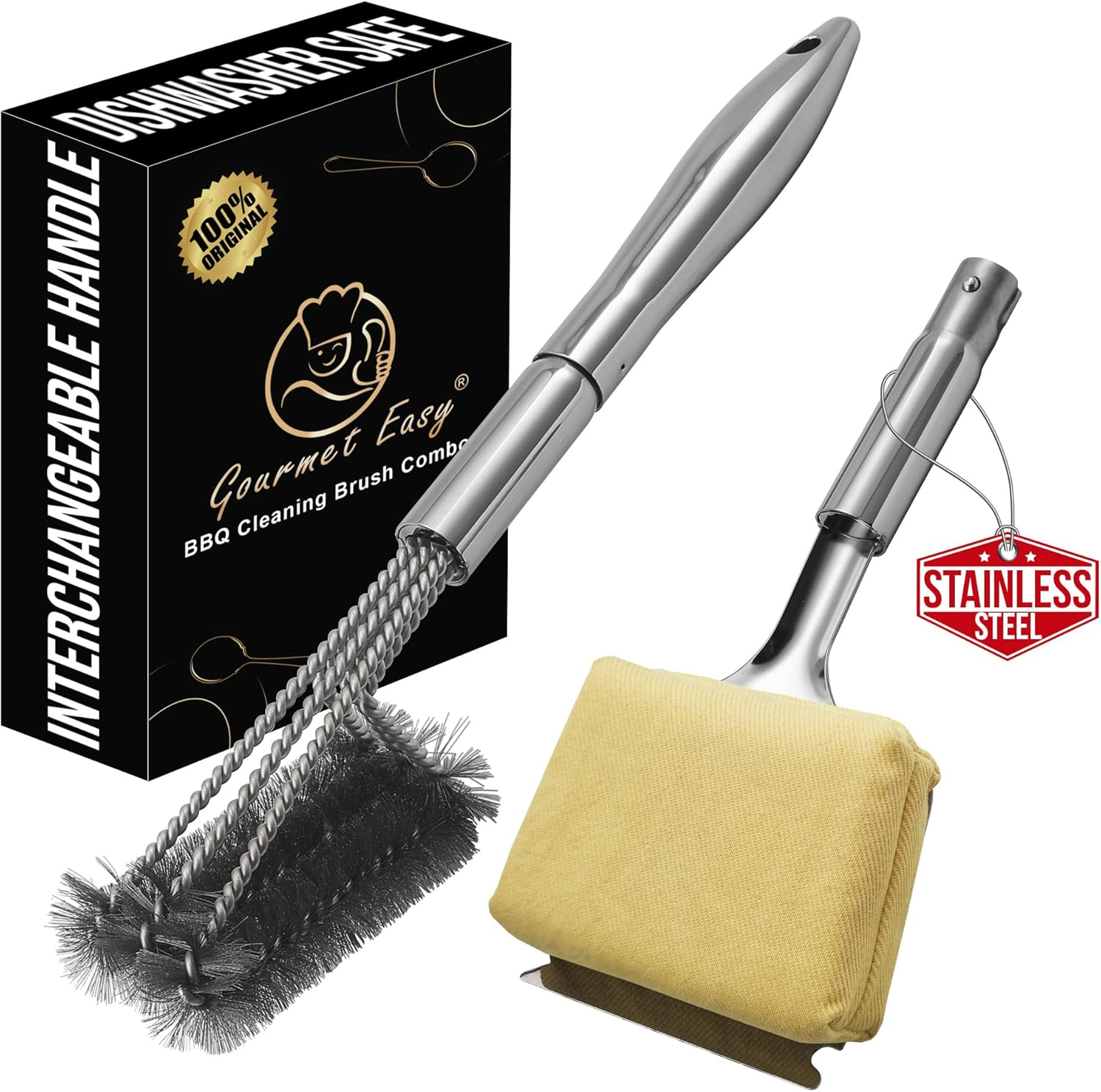 Stainless Steel BBQ Grill Brush Cleaning Kit - Interchangeable Wire Brush & Griddle Scraper with Fire-Resistant Sponge, Dishwasher Safe Grill Cleaner, BBQ Accessories, Griddle Cleaning Kit image number 4