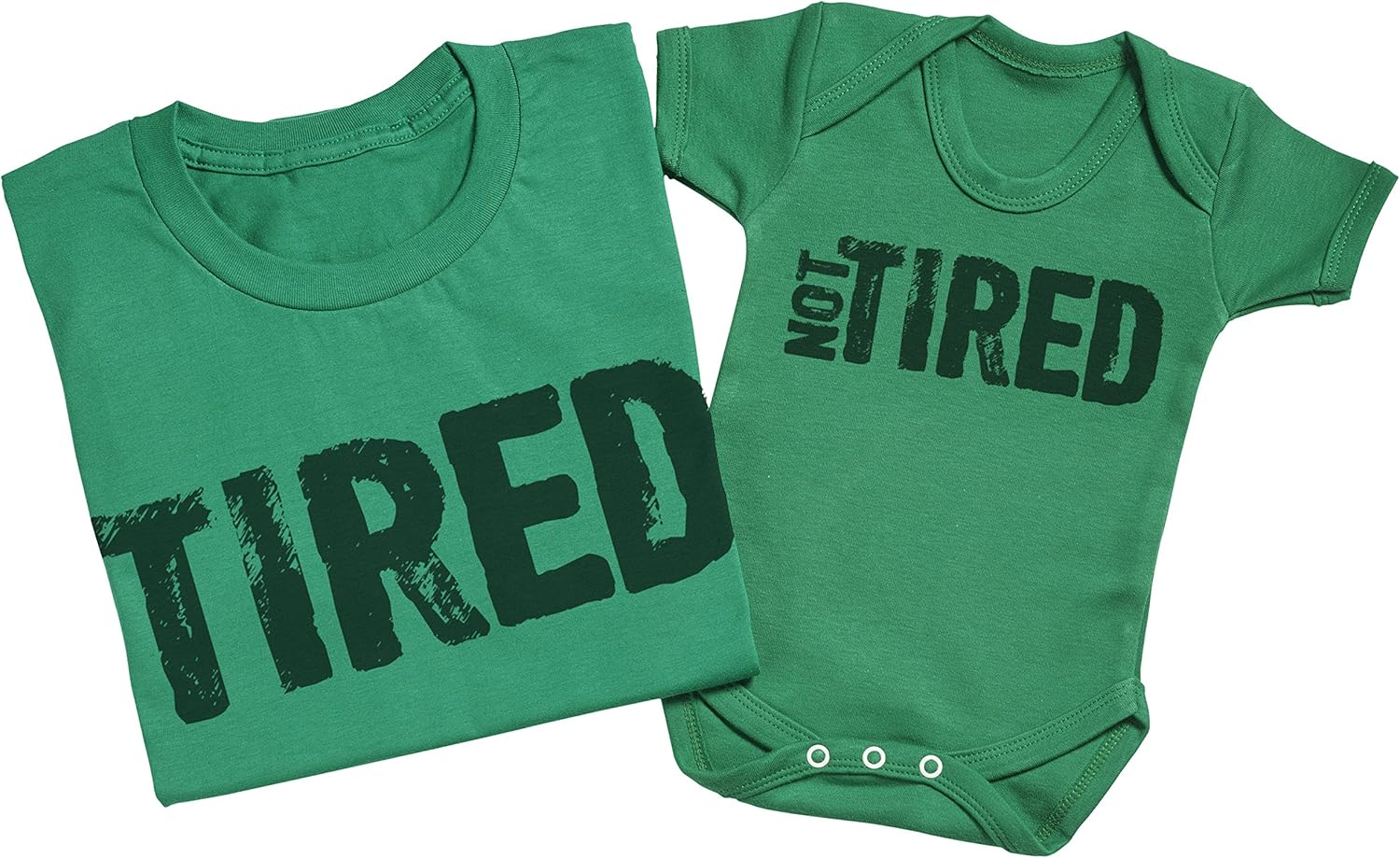 Zarlivia Clothing Tired & Not Tired - Matching Father Baby Gift Set - Mens T Shirt & Baby Bodysuit - Green - Small & 18-24 Months image number 2