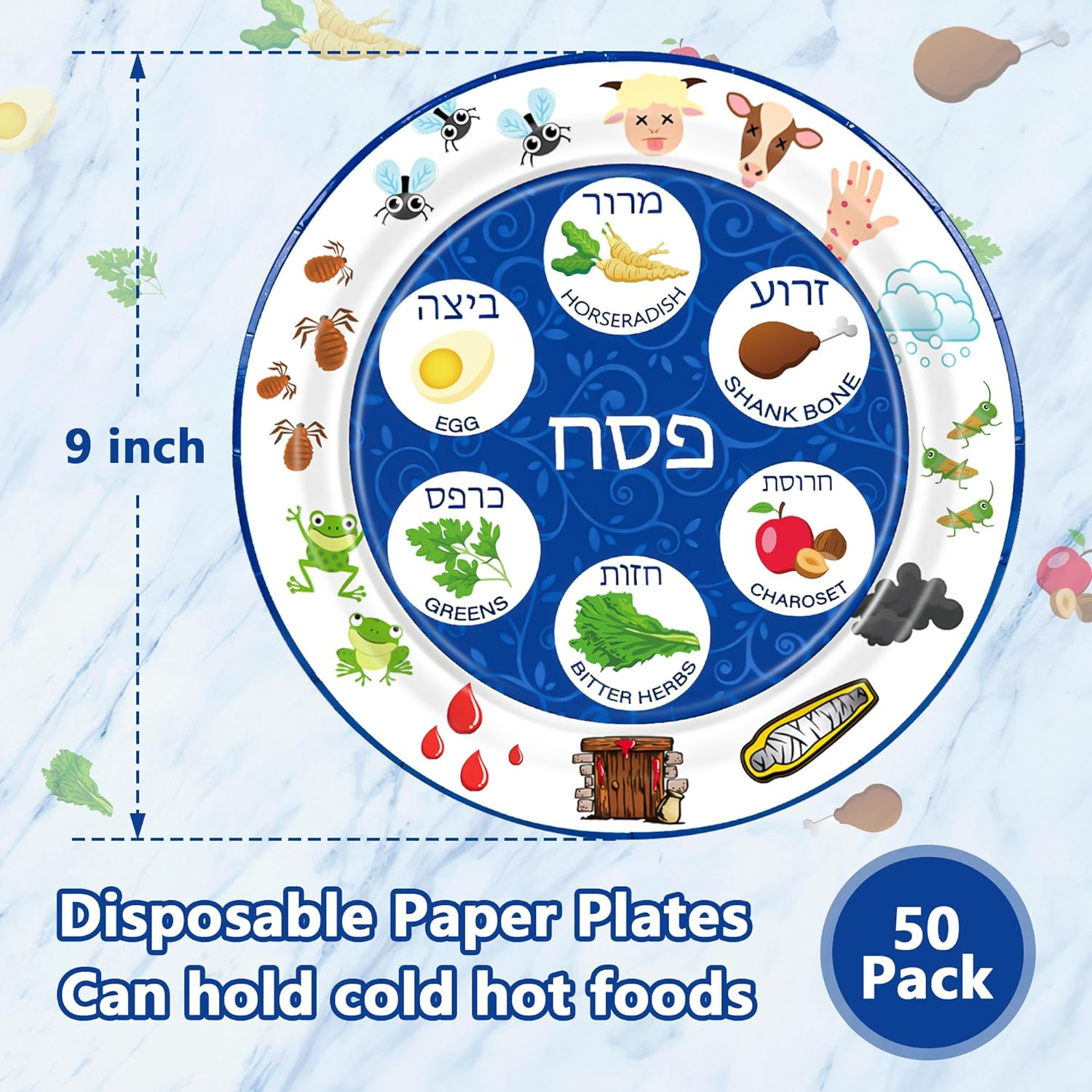 50 PCS Renaissance Design Seder Plates for Passover - 9 Inch Disposable Pesach Plates for Foods, Deluxe Quality Party Table Decorations image number 6