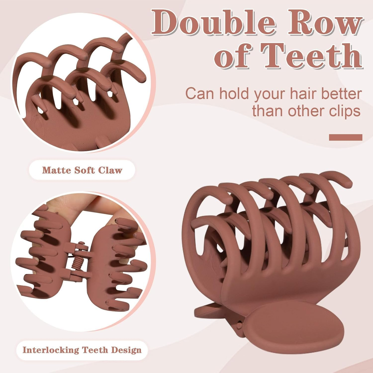 Matte Double Row Teeth Hair Claw Clips for Women, 8PCS Medium-Sized Strong Hold Non-Slip Grip for Thin and Thick Hair - Orevan