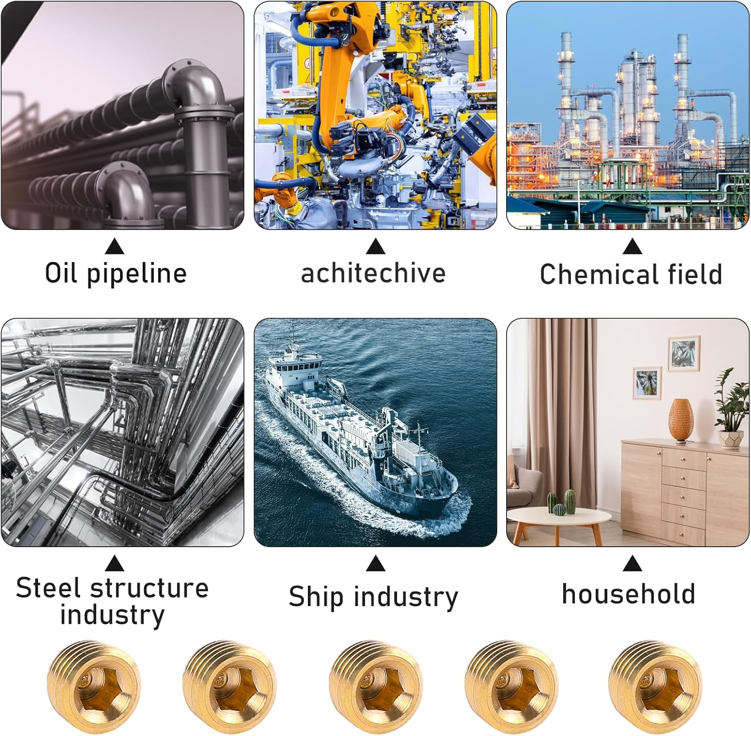 10 PCS 1/4" NPT Male Pipe Plug Fitting Set Brass Hex Counter Sunk Plugs for Closing the End of Pipe, Internal Hex Socket Thread Plug Kit image number 3