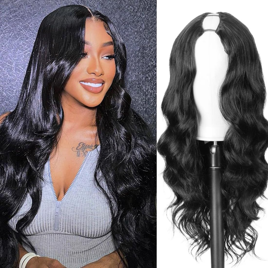 V Part Human Hair Wig Leaving Nothing Out,Upgraded U Part Human Hair Wig,150% Density Body Wave Glueless V Part Wig image number 3