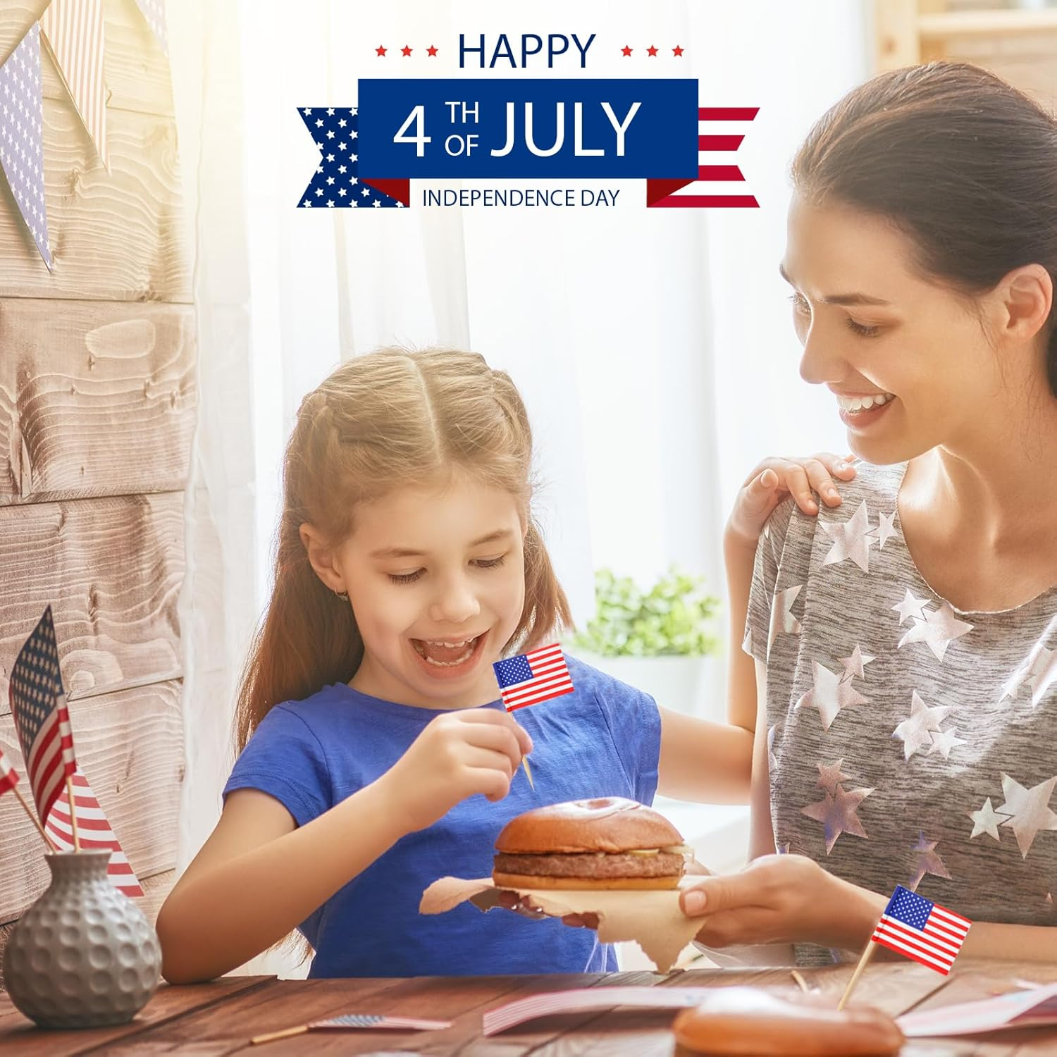 4Th of July American Toothpick Flag,50Pcs Cupcake Toppers,Independence Day Patriotic Cake Decorations,Memorial Day image number 4