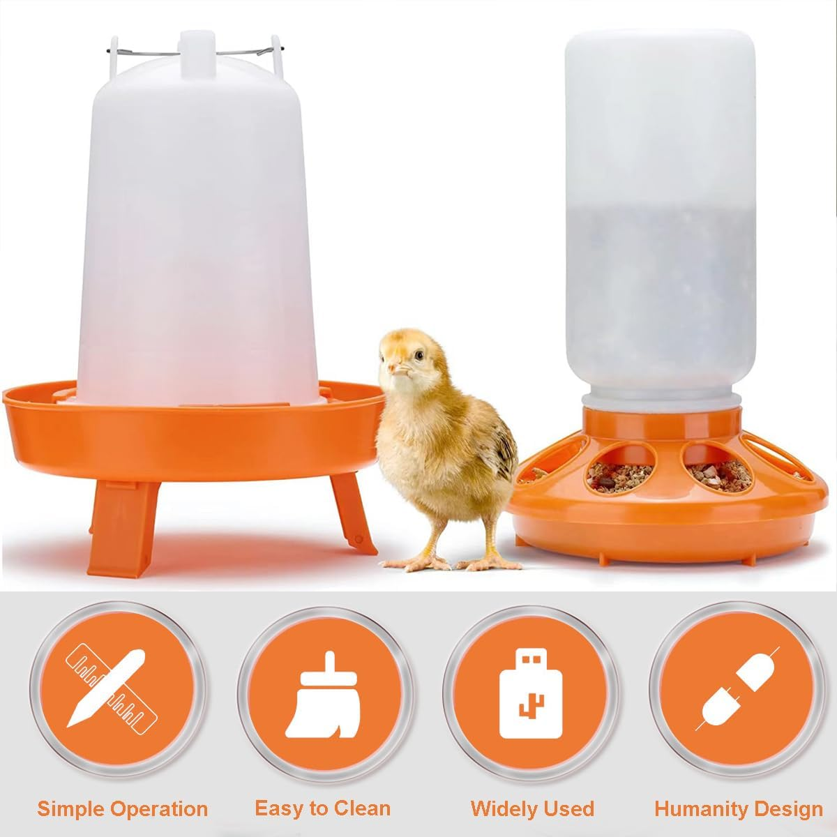 Automatic Chicken Feeder and Chicken Waterer Kit,1L Chick Feeder and 1.5L Chick Waterer,Chicken Water Dispenser,Chick Feeder and Waterer Kit,Easy Clean Plastic Feeding and Watering Feeder for Chicks image number 4