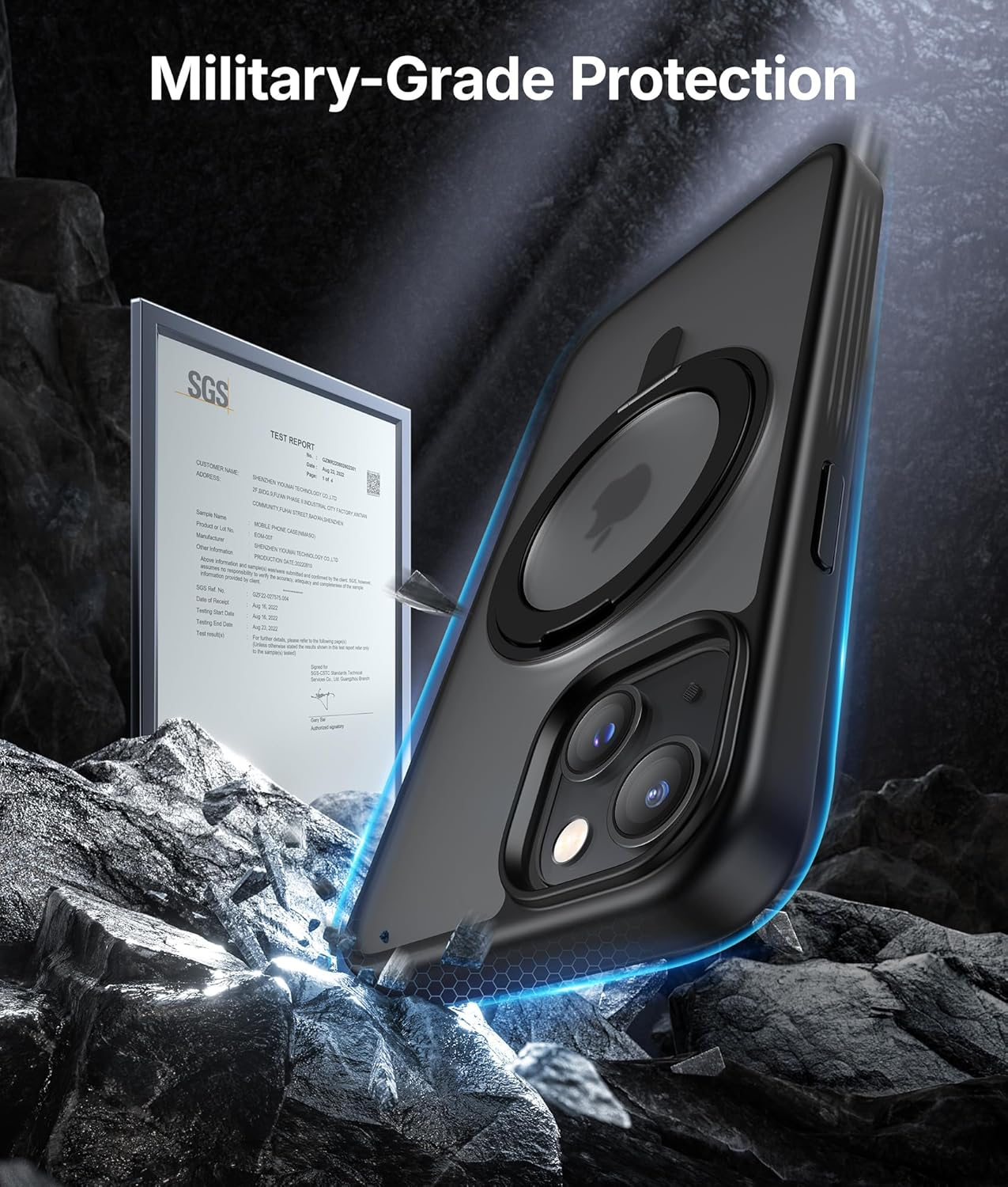 NIMASO for Iphone 13/14 Case with Ring Stand 360&deg;Rotatable, Compatible with Magsafe, Shockproof Military-Grade Protection, Translucent Matte Back Slim Magnetic Phone Case 6.1 Inch, Black