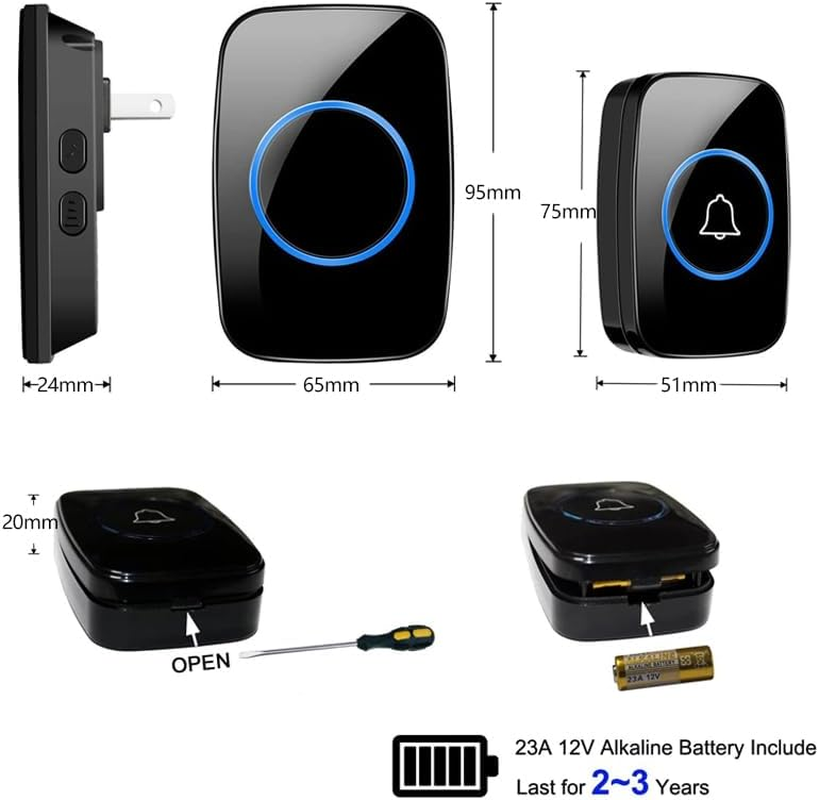 AIMALL Waterproof Wireless Doorbell System with Dual Plugin Receivers: Ultra-Long 300M Range, 60 Melodic Chimes & Adjustable Volume image number 4