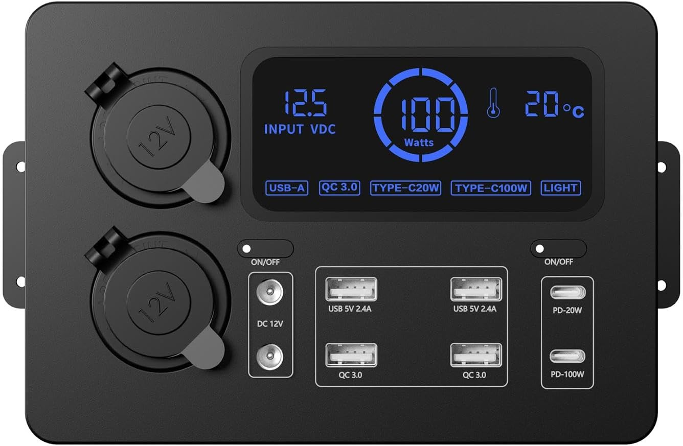 FJMQHU 12V Power Box with 4 X, 6 X USB and 2 X 12V Sockets, Quick Charger 3.0 for Camping, Fishing, Outdoor, Emergency, Boat, Power Box image number 6