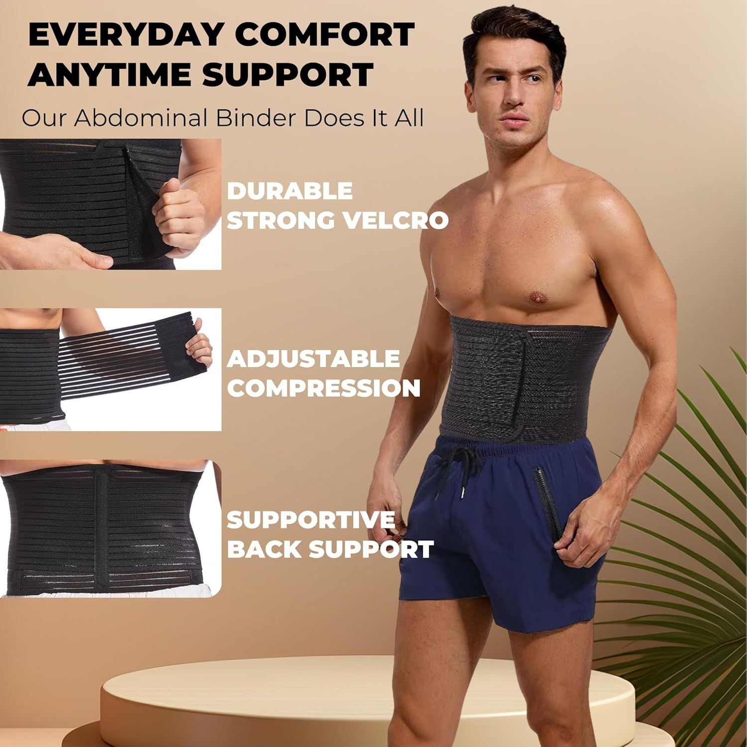 Reian Men'S Abdominal Binder for Post Surgery,Compression Wrap Abdomen Waist Support Belt for Hernia Tummy Tuck image number 2