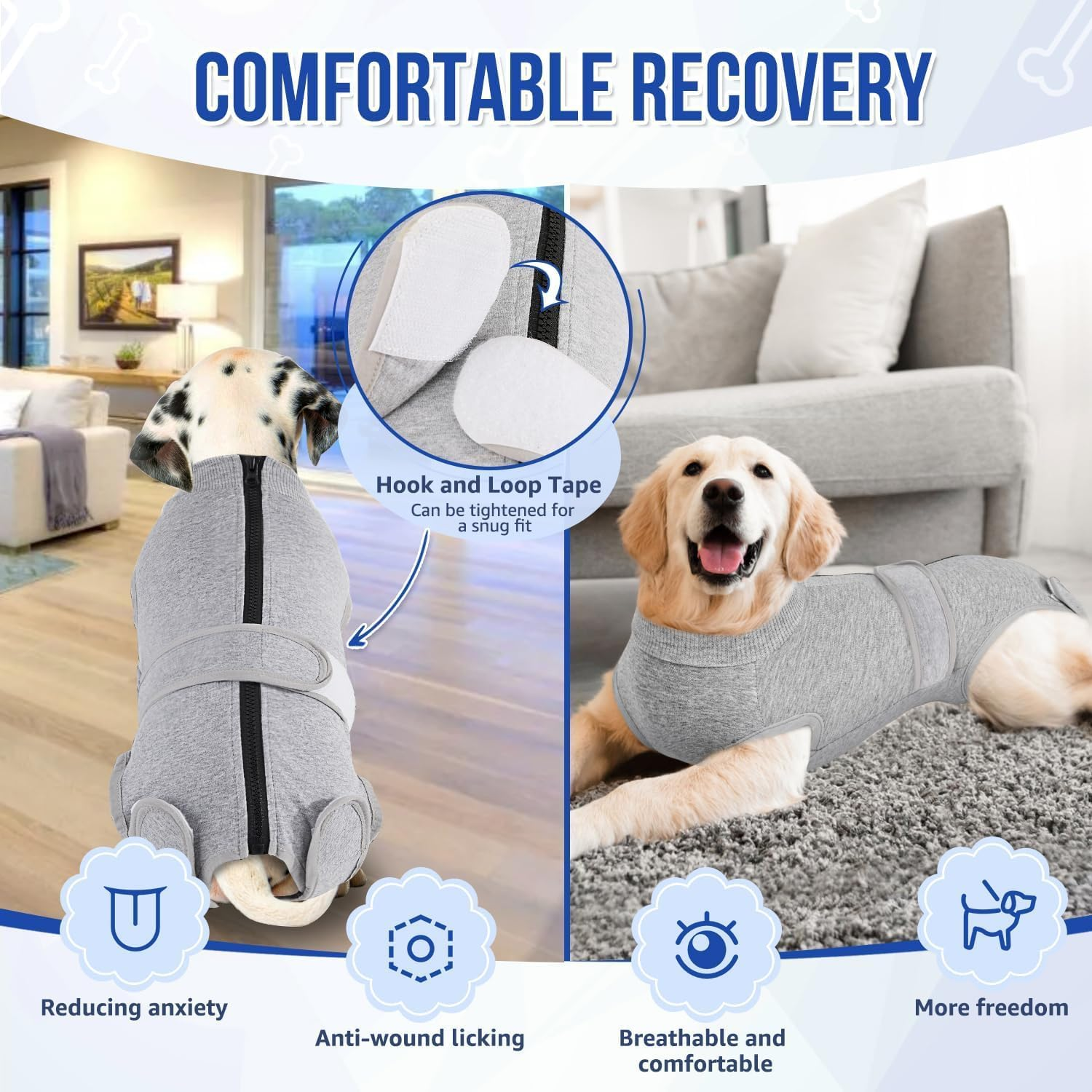 Slowton Dog Surgery Recovery Suit, Dog Cone E-Collar Alternative after Surgery with Zipper Professional Pet Recovery Shirt Abdominal Wounds Bandages Preventing Licking Spay Suit for Female Male Dog image number 1