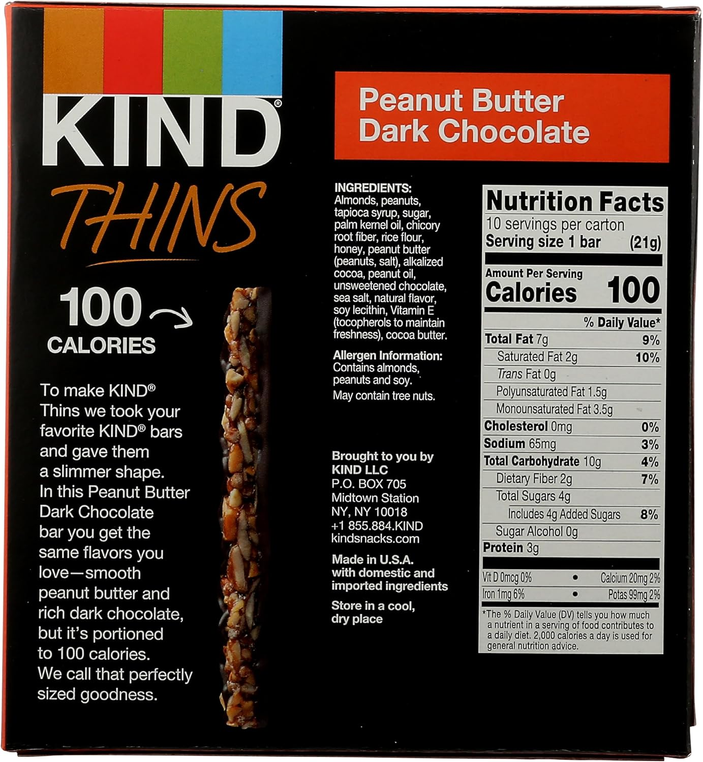 KIND Thins Peanut Butter Dark Chocolate Bars, Gluten Free, 100 Calories, 0.74 Oz Bars, 10 Count image number 5