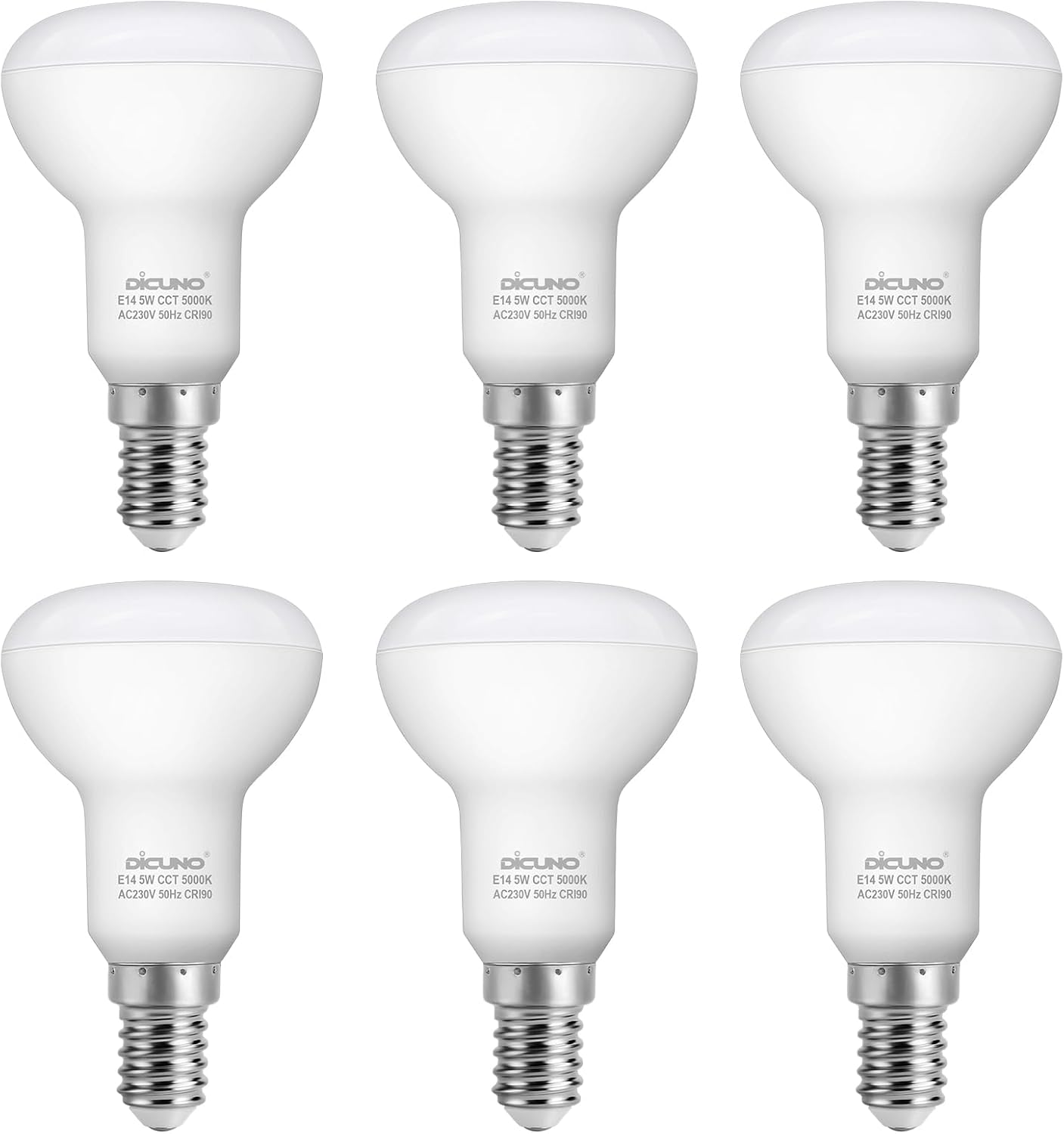 Dicuno E14 LED Light Bulb, R50 Reflector Bulbs 5W, 550LM, 50W Equivalent, Warm White 2700K, SES LED Spotlight, CRI90, Non-Dimmable, Pack of 6