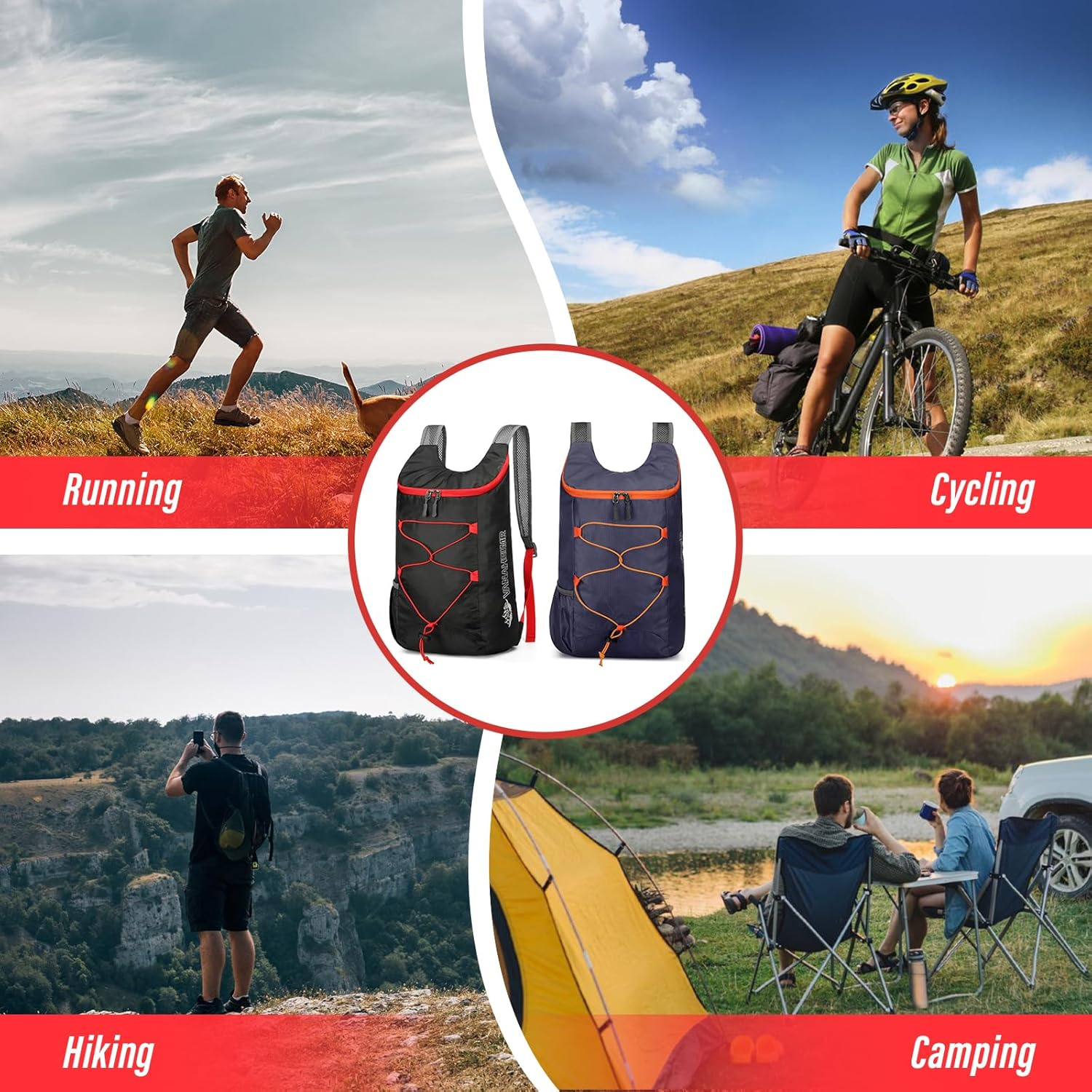 Viiotu 2 Pack Ultralight Backpack Water Resistant Travel Backpack Multifunctional Foldable for Men and Women Camping Hiking Cycling - Black  Grey image number 6