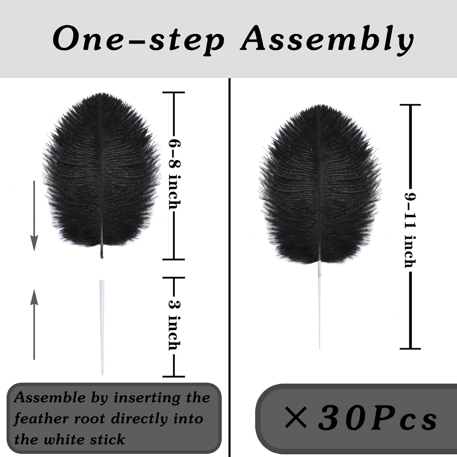 SOGUGOM Black Craft Ostrich Feathers - 30PCS Total Length 9-11 Inch Ostrich Feathers Kit for Centerpieces, Kindergarten Crafts, Dream Catchers and DIY Projects(Black) image number 3