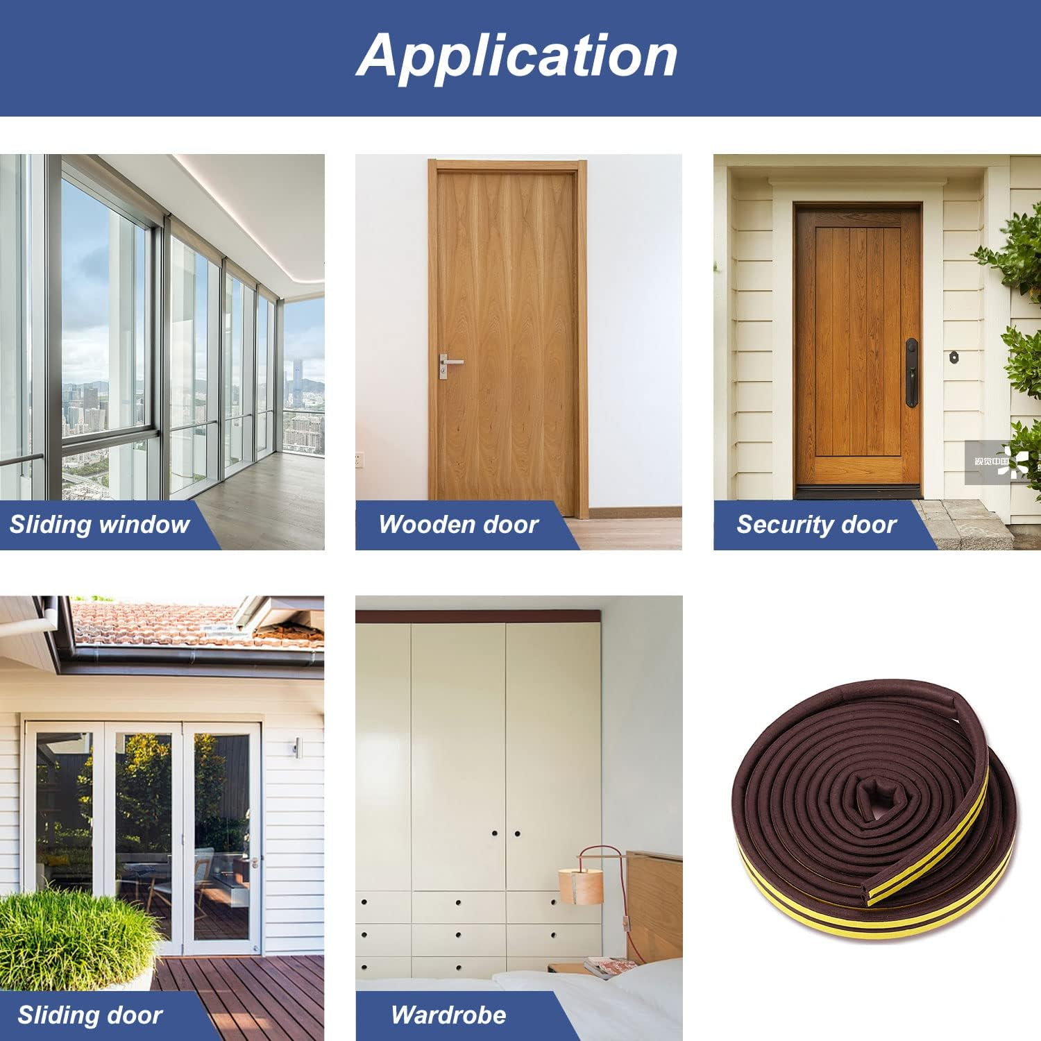 2 Rolls Door Weather Stripping Door Seal Strip Self Adhesive Foam D Type Door Seal Strip for Doors and Windows Gaps 20 Feet Brown
