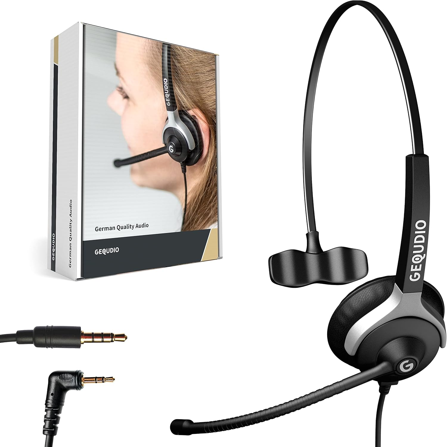 GEQUDIO Headset with 2.5 Mm Jack Compatible with Gigaset, Panasonic DECT Cordless Phone - Headphones & Microphone with Replacement Padding - Especially Light 60 G (1-Ear) image number 6