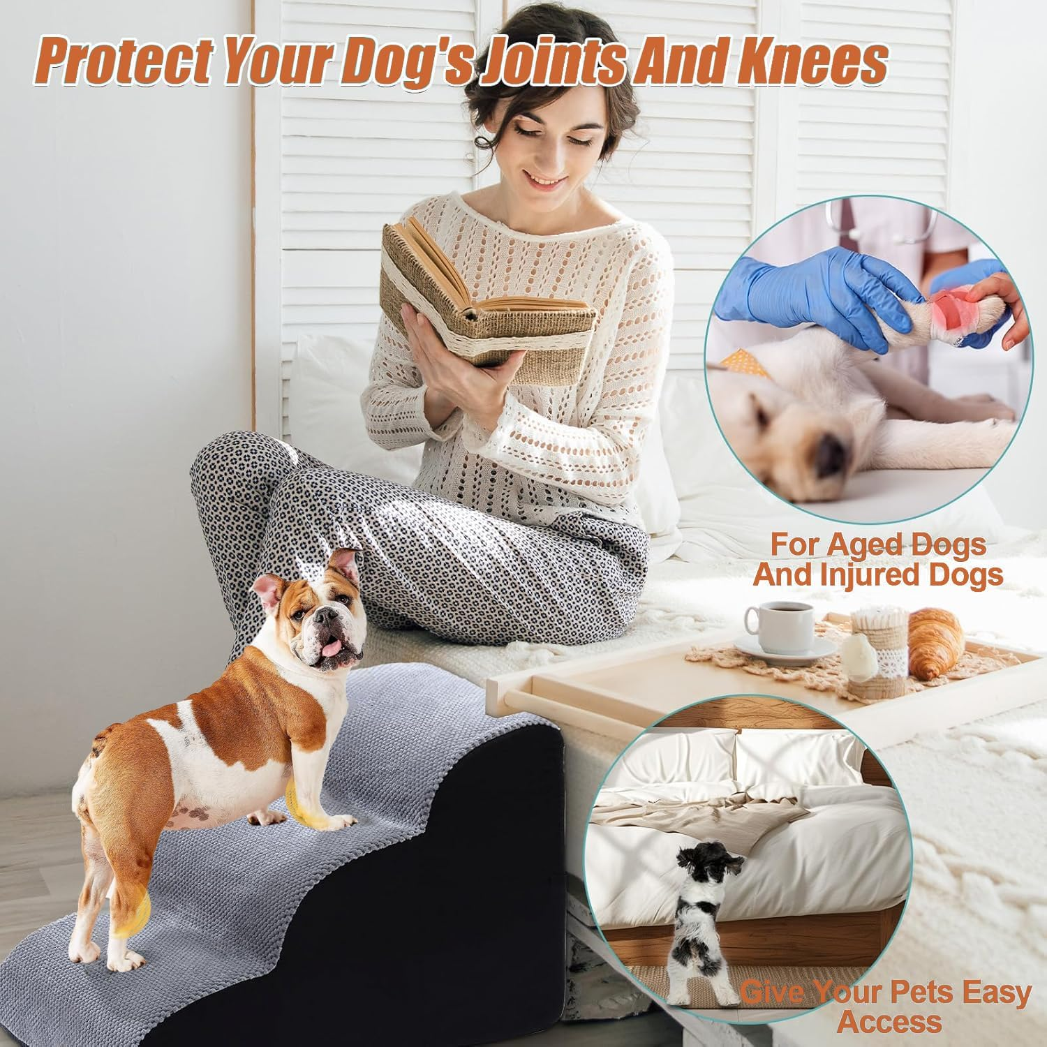 Dog Stairs for Small Dogs,3 Steps Pet Ramp,30D High Density Dog Ramp,Pet Steps for Bed and Couch,Dog Steps for Bed,Pet Stairs for Injured Dogs, Elderly Pets, Small Cats, Easy to Walk image number 6