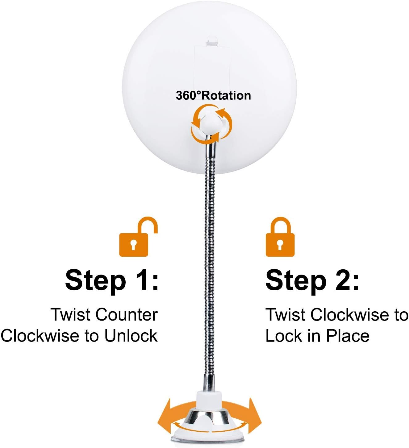 10X Magnifying LED Lighted Makeup Mirror, 7" Flexible Goose-Neck, 360&deg; Swivel Wall Mirror, Bathroom Magnification LED Daylight Vanity Mirror with Suction Cup, Cordless, Bathroom & Travel Mirror