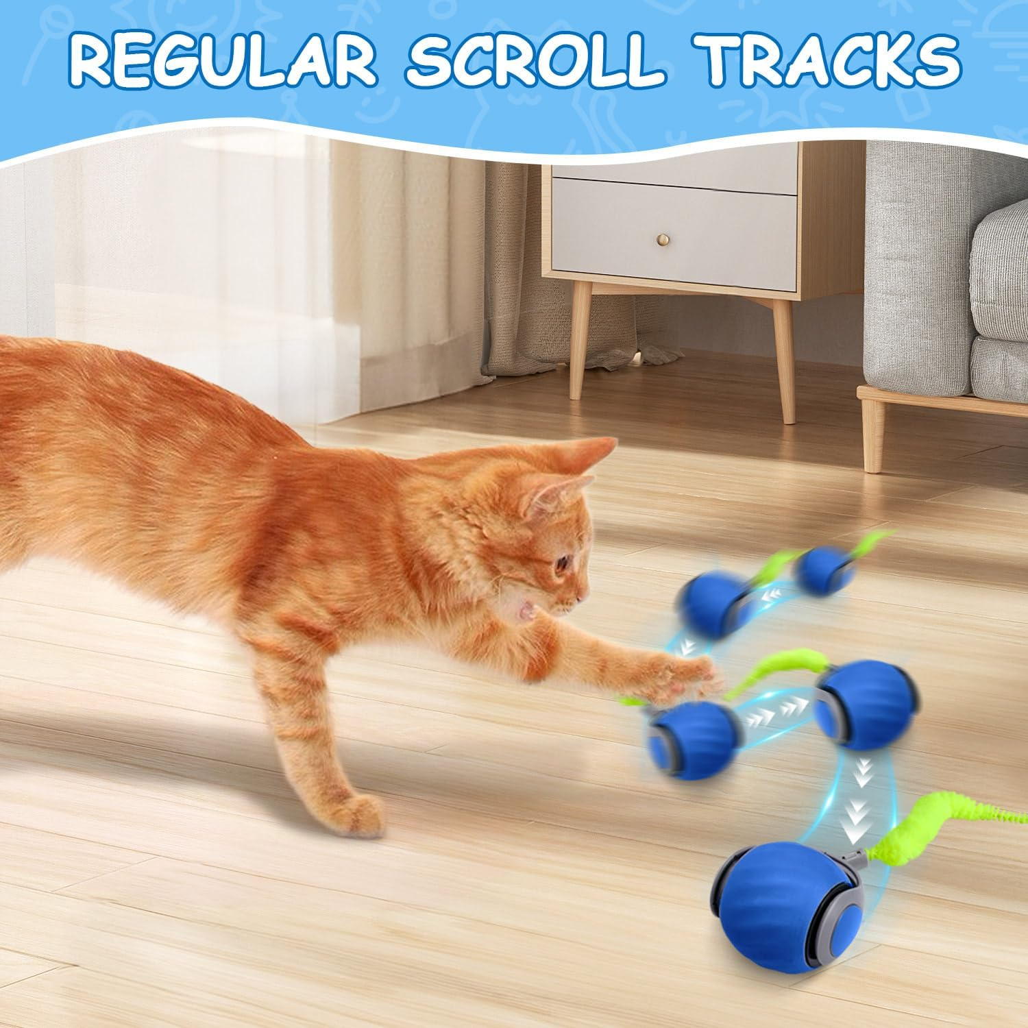 Slowton Interactive Cat Toy - Automatic Cat Ball Toy, Smart Cat Ball Toys Ball for Indoor Cats USB Rechargeable Cat Toys Electric Rotating Cat Toy with Plush Tail