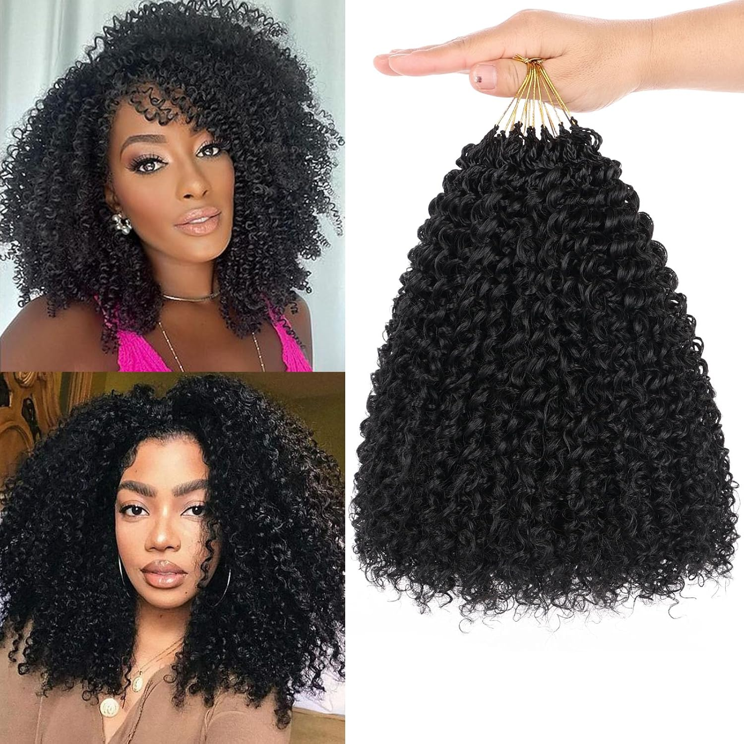 Samtress 10 Inch Pre Looped Micro Curly Twist Crochet Hair Synthetic 8 Packs Black Micro Twist Kinky Curly Crochet Hair Yanky Twist Crochet Hair Extensions for Black Women (#1B)